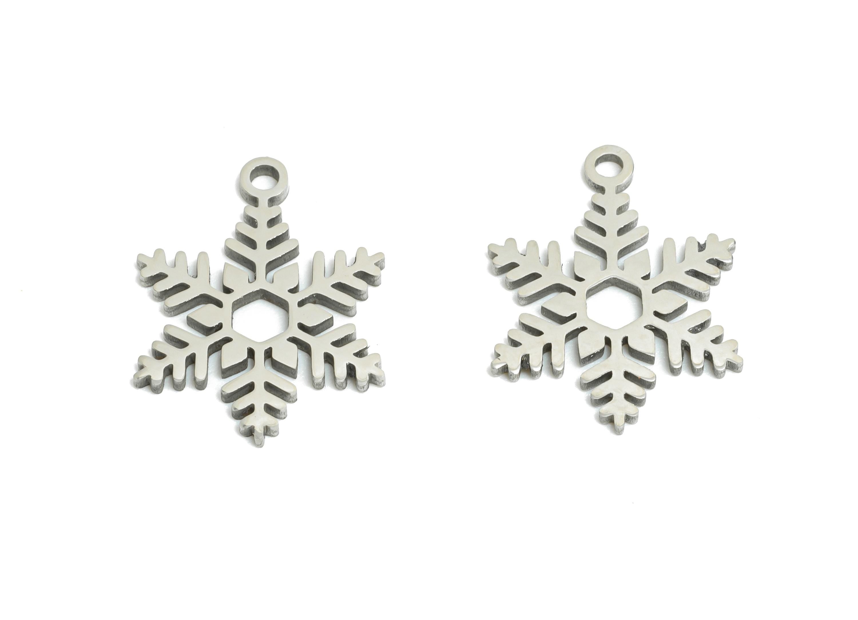 Steel Snowflake Pendant - Winter Jewelry Charm - Christmas Pendant For Necklace - Minimalist Stainless Steel Charm - 14x11x0.98mm - SS2482 - DOMEDBAZAAR