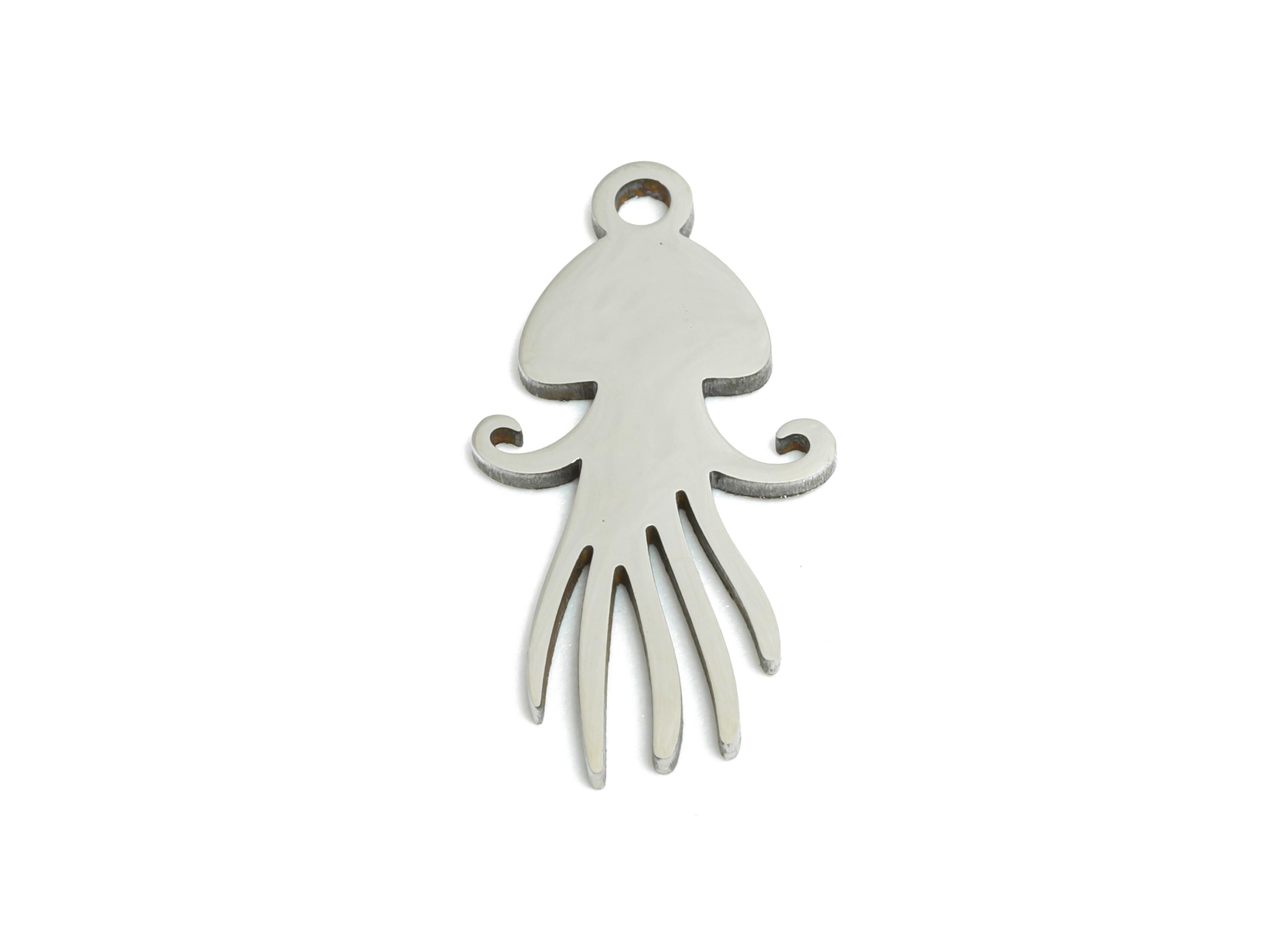 Steel Jellyfish Pendant - Steel Marine Leaf Charm - Laser Cut Boho Ocean Charm - Minimalist Stainless Steel Charm - 19.6x19x0.98mm - SS2427 - DOMEDBAZAAR