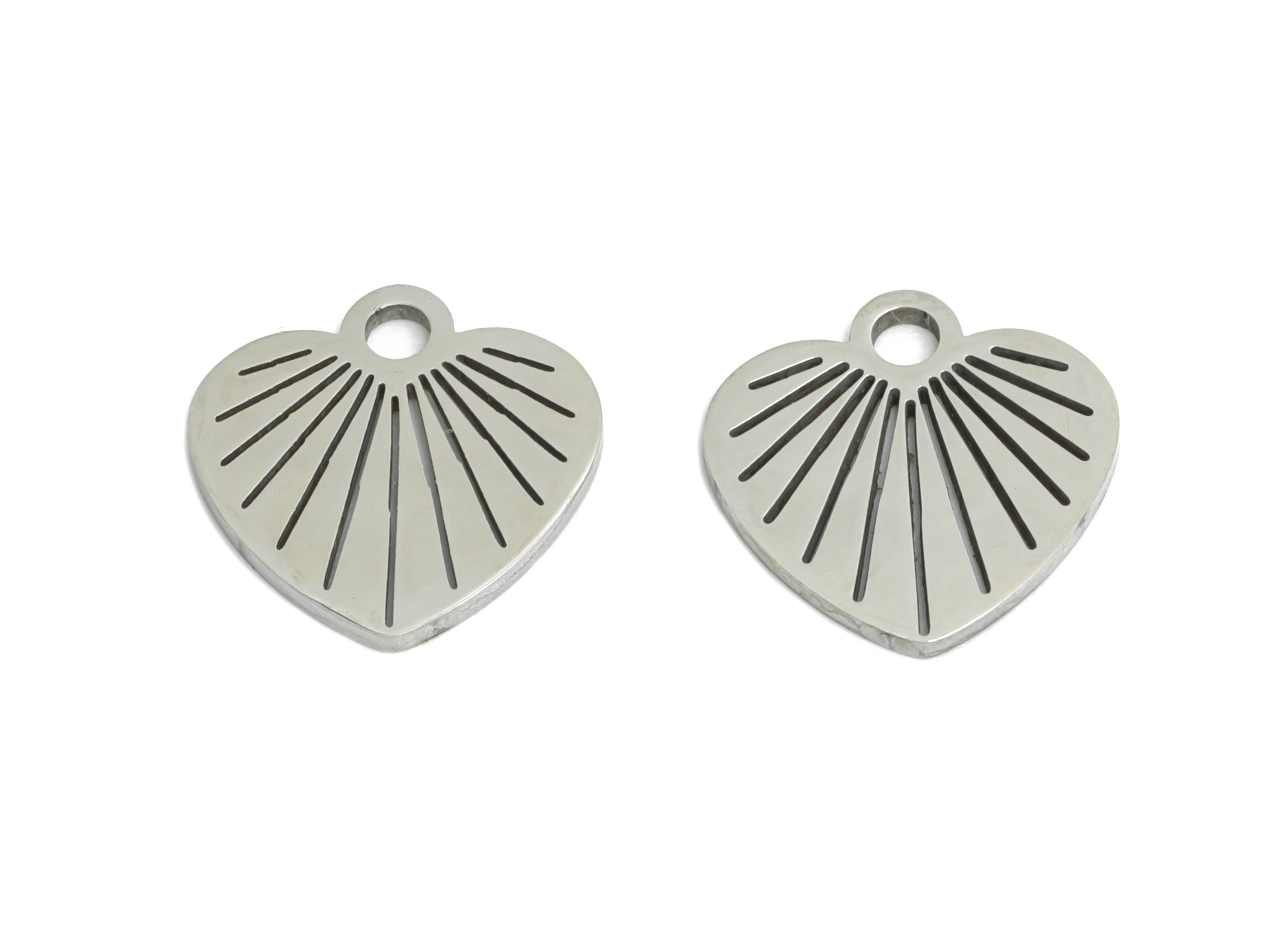Steel Heart Earring Charm - Boho Romance Jewelry - Laser Cut Jewelry Supply For Necklace - Stainless Steel Charm - 11x11x0.98mm - SS2461 - DOMEDBAZAAR