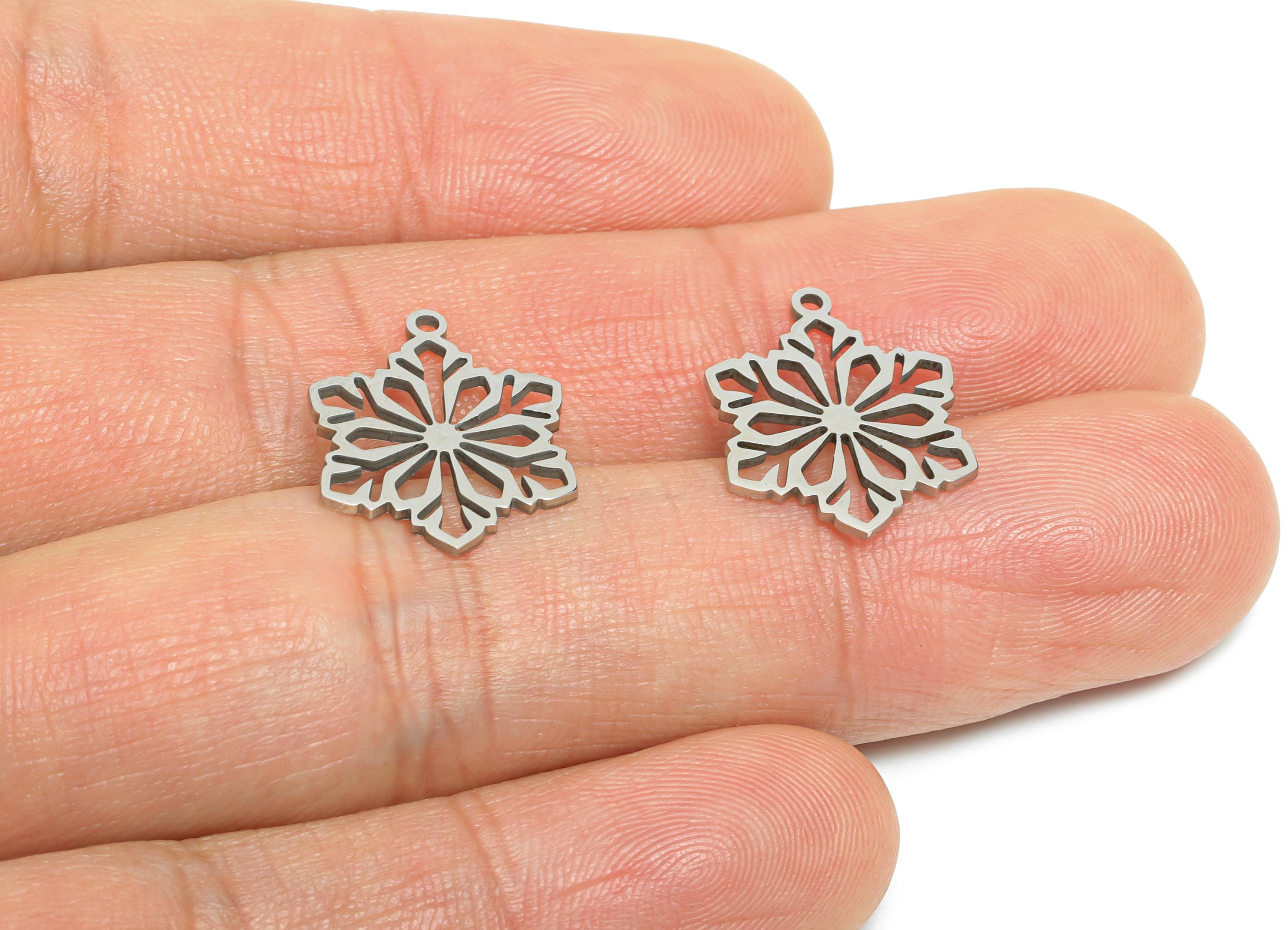 Steel Snowflake Charm - Boho Hollow Floral Earring Charm - Whimsical Charm For Necklace - Stainless Steel Charm - 17x14x0.98mm - SS2453 - DOMEDBAZAAR
