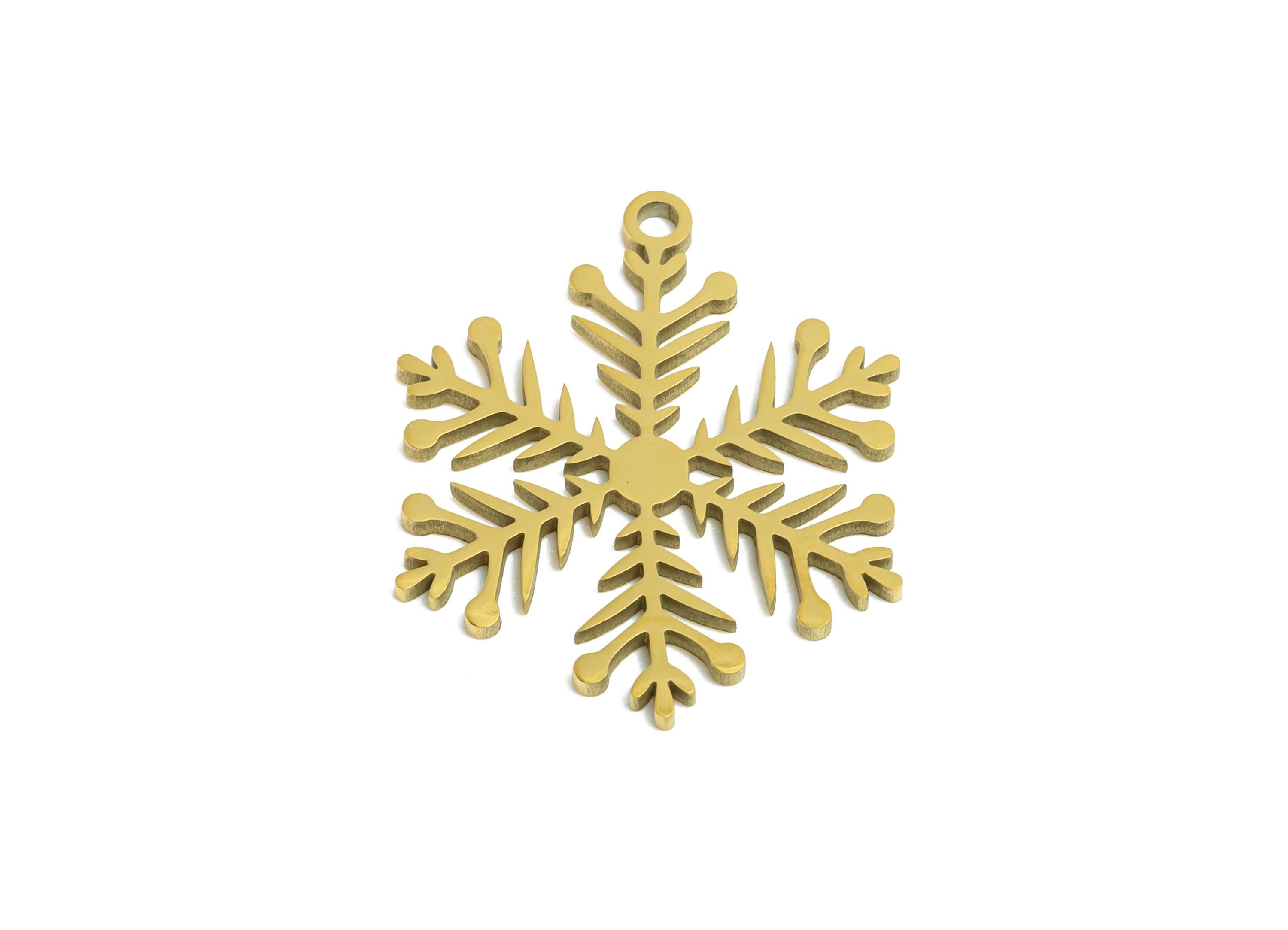 Steel Snowflake Charm - DIY Craft Snowflake Component - Winter Holiday Jewelry Charms - 18K Real Vacuum Plated - 19.8x16.22x0.98mm - SS2486G - DOMEDBAZAAR