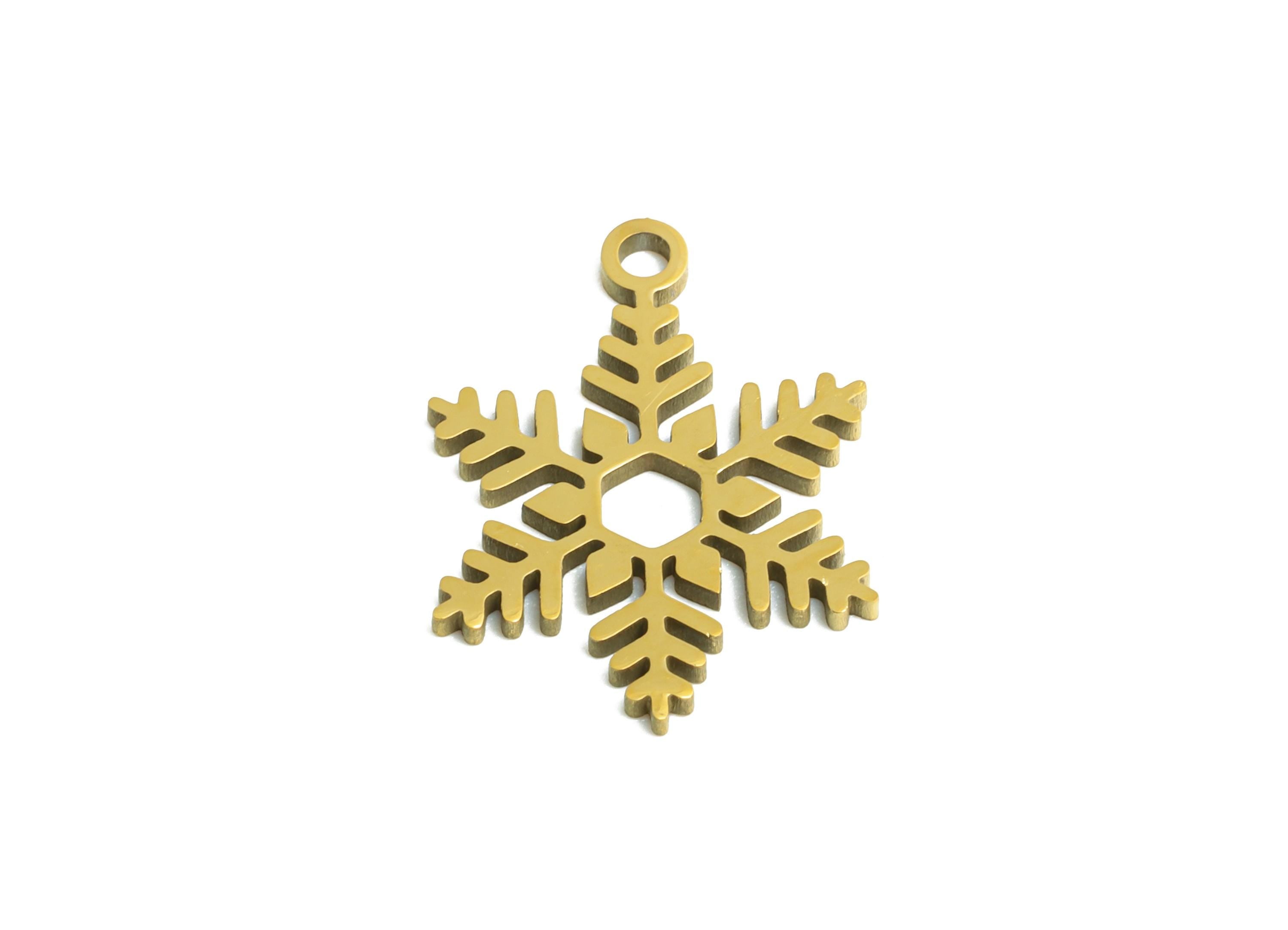 Steel Snowflake Pendant - Winter Jewelry Charm - Minimalist Christmas Pendant For Necklace - 18K Vacuum Plating - 14x11x0.98mm - SS2482G - DOMEDBAZAAR