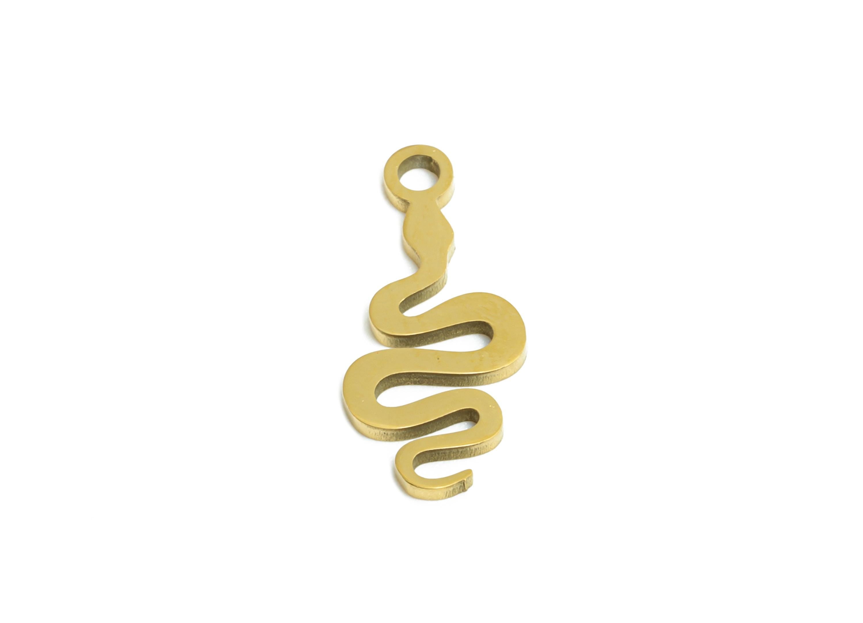 Steel Snake Charms - Modern Snake Pendant for Bracelet - Protective Serpent Symbol Charm - 18K Real Vacuum Plated - 14.84x6x0.98mm - SS2485G - DOMEDBAZAAR