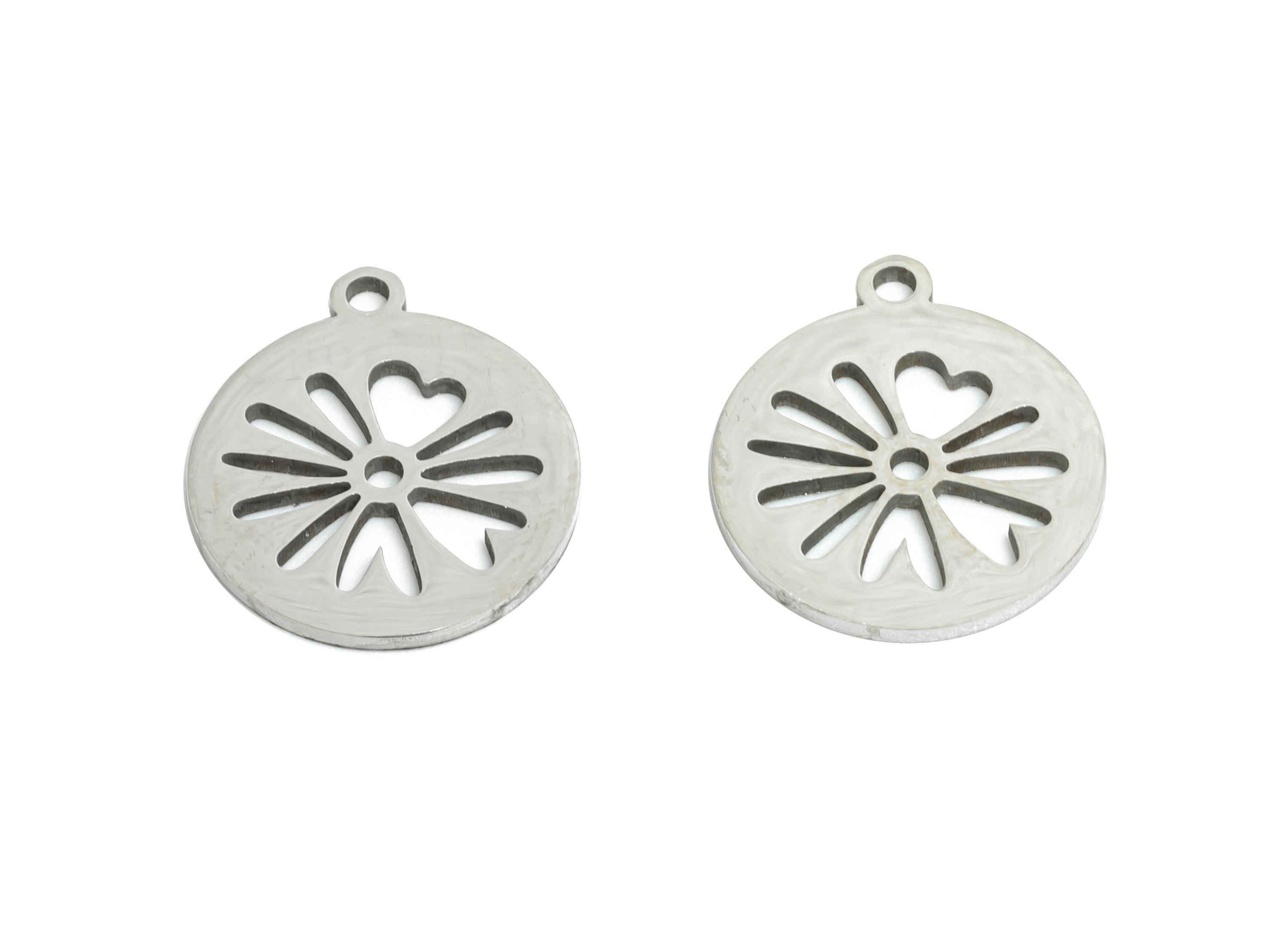 Steel Flower Charm - Boho Hollow Floral Earring Charm - Whimsical Charm For Necklace - Stainless Steel Charm - 14x12x0.98mm - SS2466 - DOMEDBAZAAR