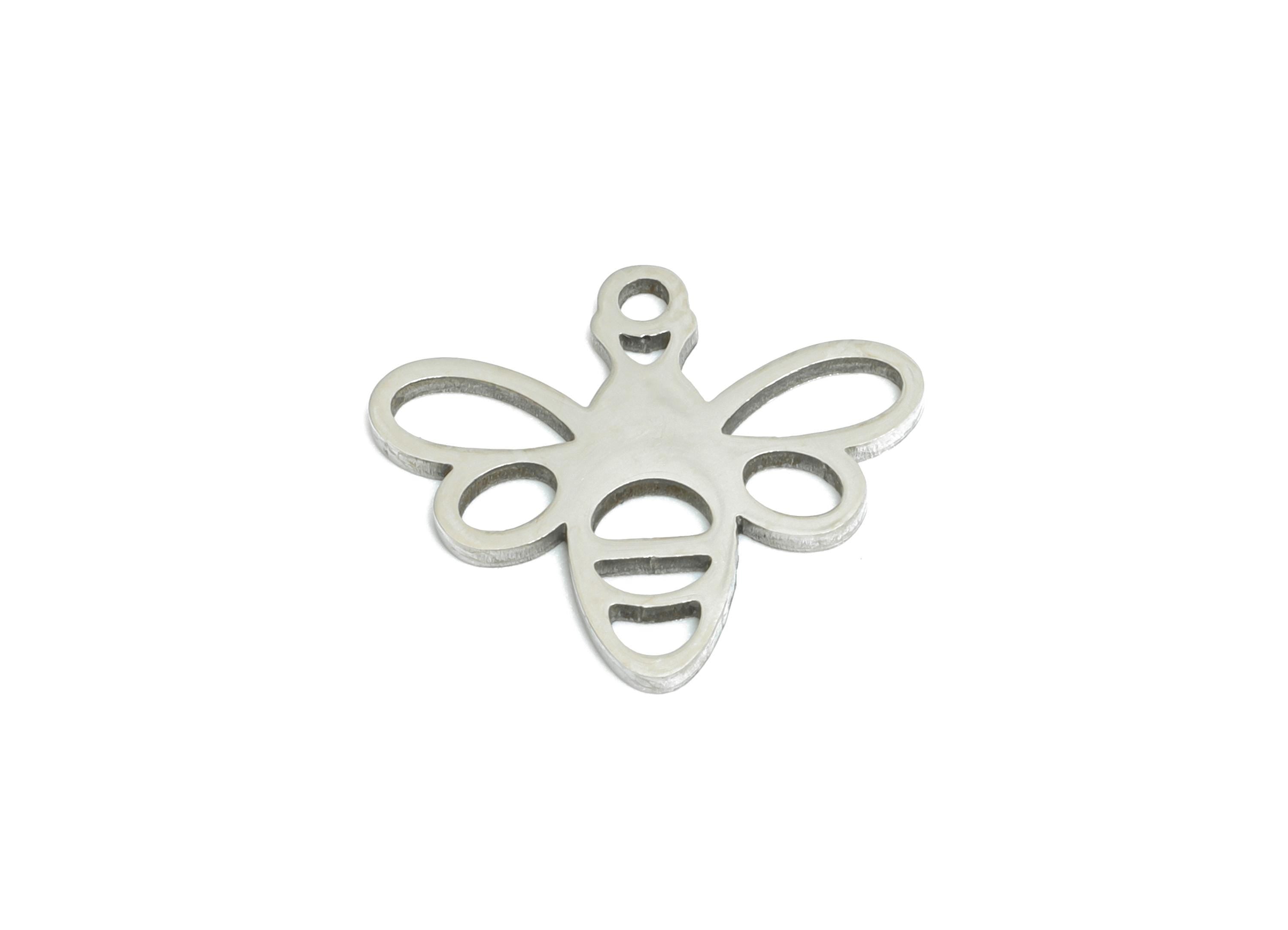 Stainless Steel Bee Charm - Minimalist Insect Pendant - DIY Craft Bee Component - Nature-Inspired Jewelry Supply - 15.9x14x0.98mm - SS2475 - DOMEDBAZAAR