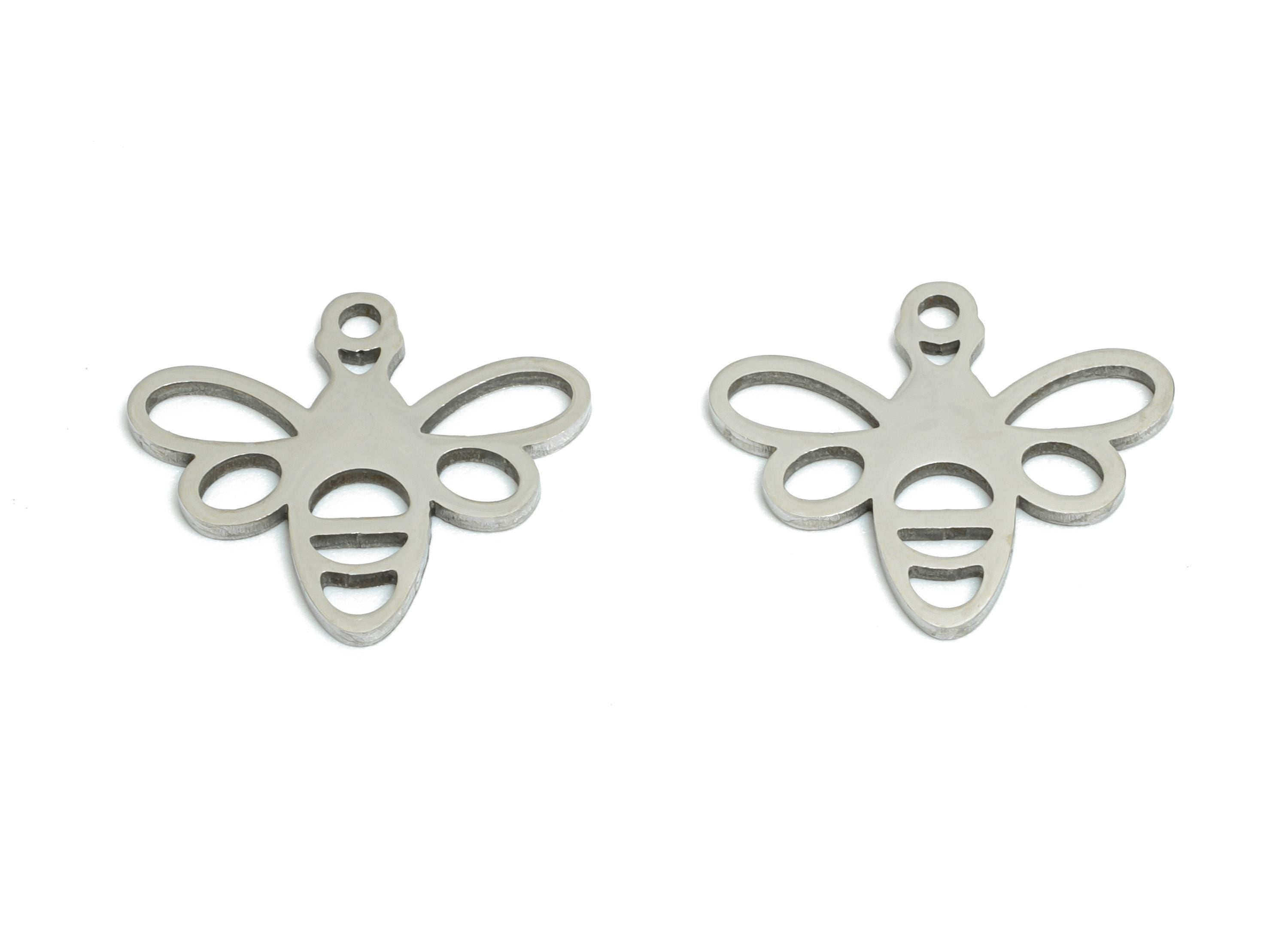 Stainless Steel Bee Charm - Minimalist Insect Pendant - DIY Craft Bee Component - Nature-Inspired Jewelry Supply - 15.9x14x0.98mm - SS2475 - DOMEDBAZAAR