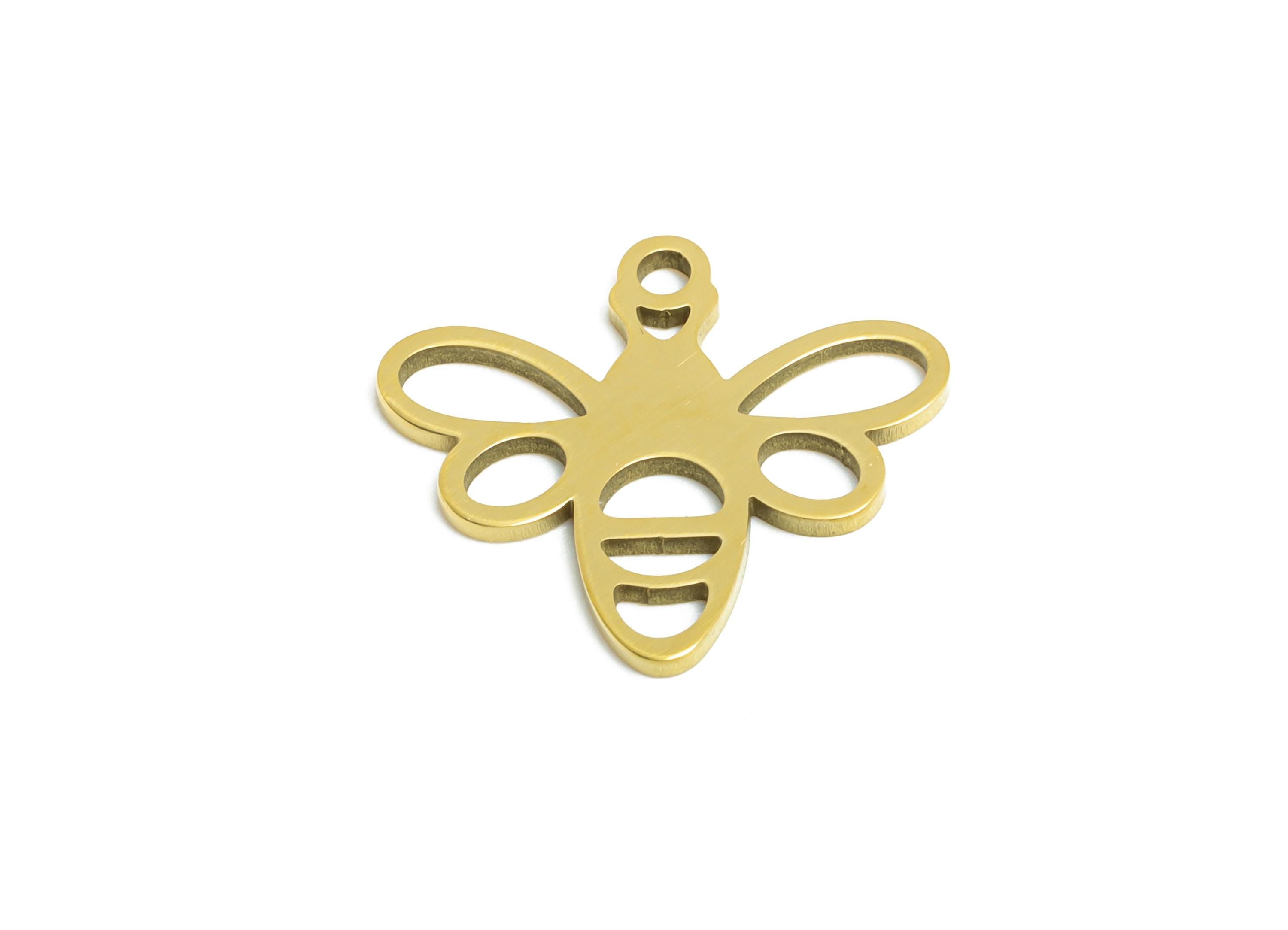 Stainless Steel Bee Charm - Minimalist Insect Pendant - Nature-Inspired Bee Jewelry DIY - 18K Real Vacuum Plated - 15.9x14x0.98mm - SS2475G - DOMEDBAZAAR
