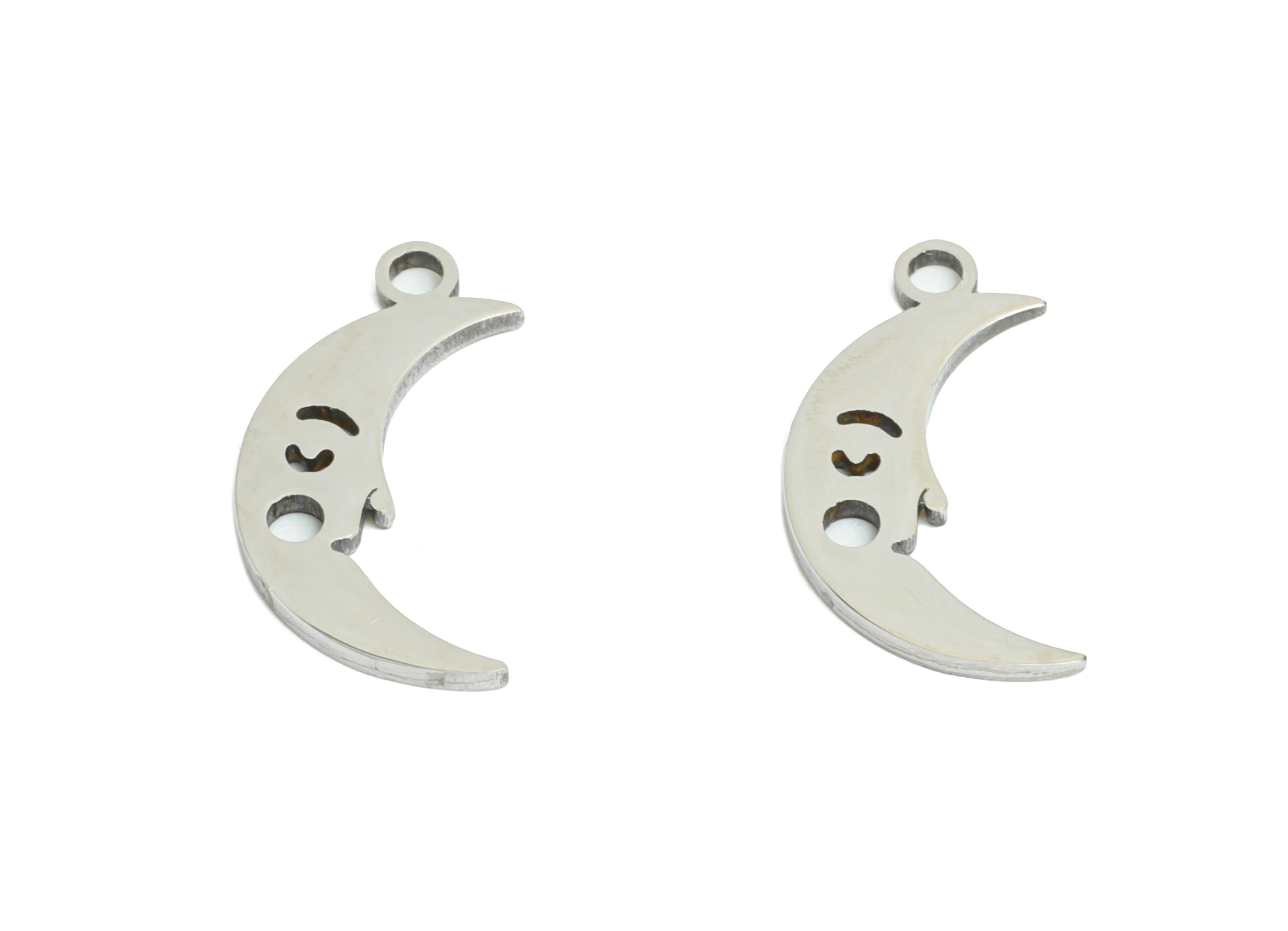 Steel Crescent Moon Pendant - Boho Moon Face Charm - Whimsical Celestial Jewelry Pendant - Stainless Steel Charm - 14x7x0.98mm - SS2447 - DOMEDBAZAAR