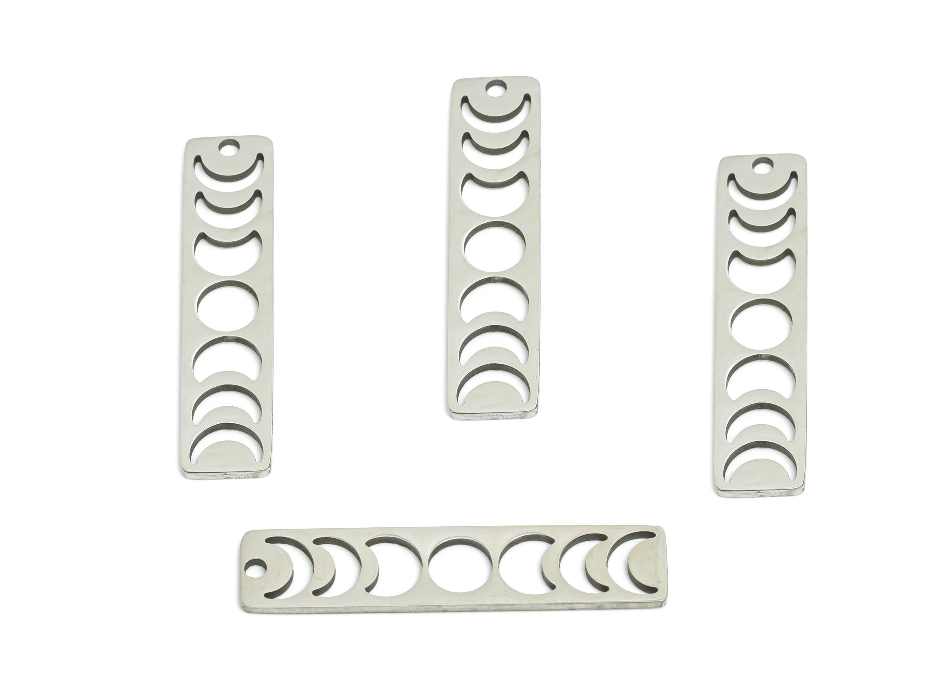 Steel Moon Phase Pendant - Lunar Cycle Jewelry - Celestial Necklace Charm - Handmade Celestial Jewelry Supply - 29.9x6x0.98mm - SS2433 - DOMEDBAZAAR