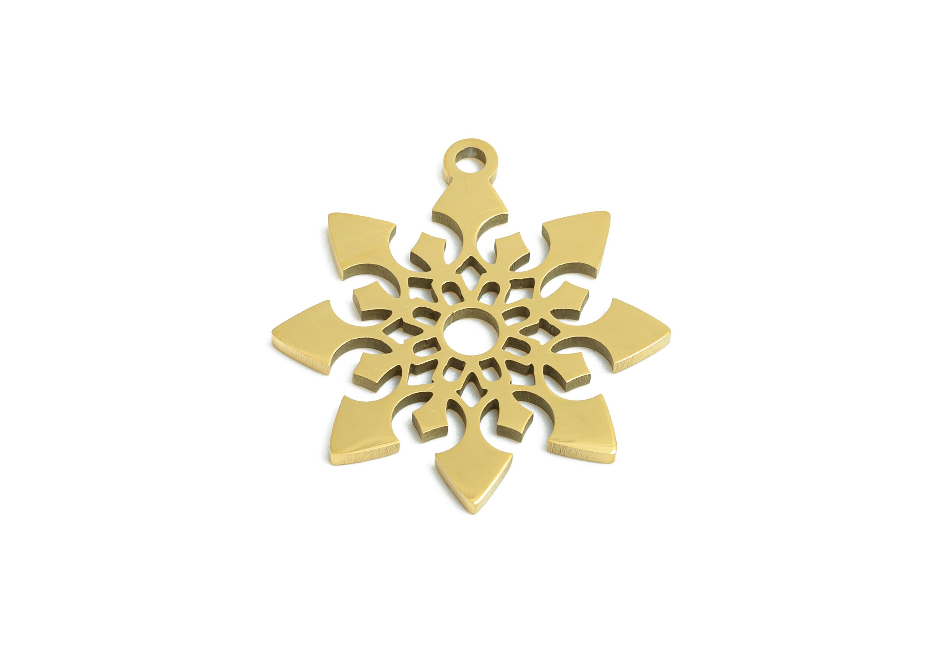 Steel Snowflake Charms - DIY Craft Snowflake Component - Winter Holiday Jewelry Charm - 18K Real Vacuum Plated - 17.5x15.13x0.98mm - SS2489G - DOMEDBAZAAR