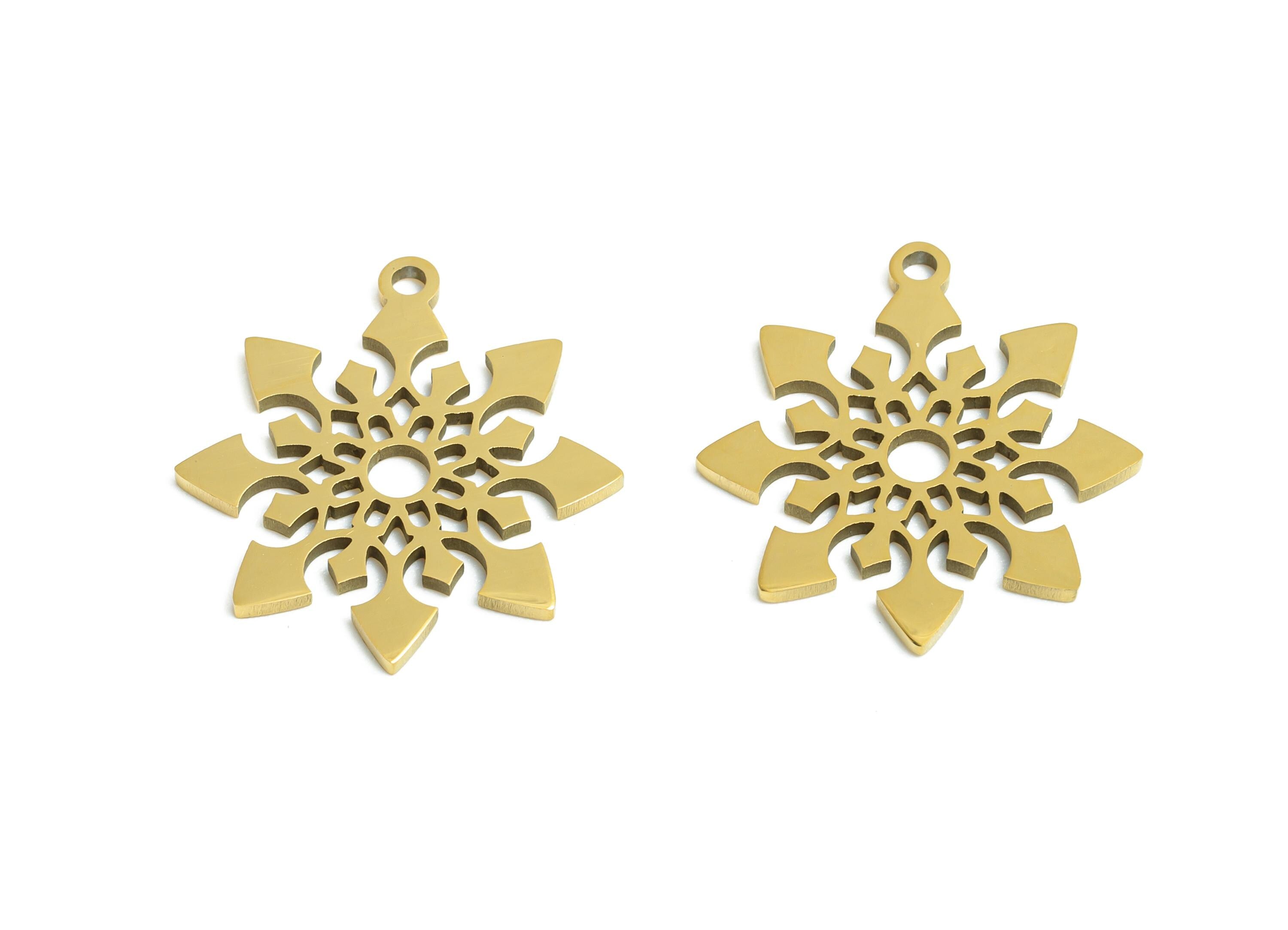 Steel Snowflake Charms - DIY Craft Snowflake Component - Winter Holiday Jewelry Charm - 18K Real Vacuum Plated - 17.5x15.13x0.98mm - SS2489G - DOMEDBAZAAR