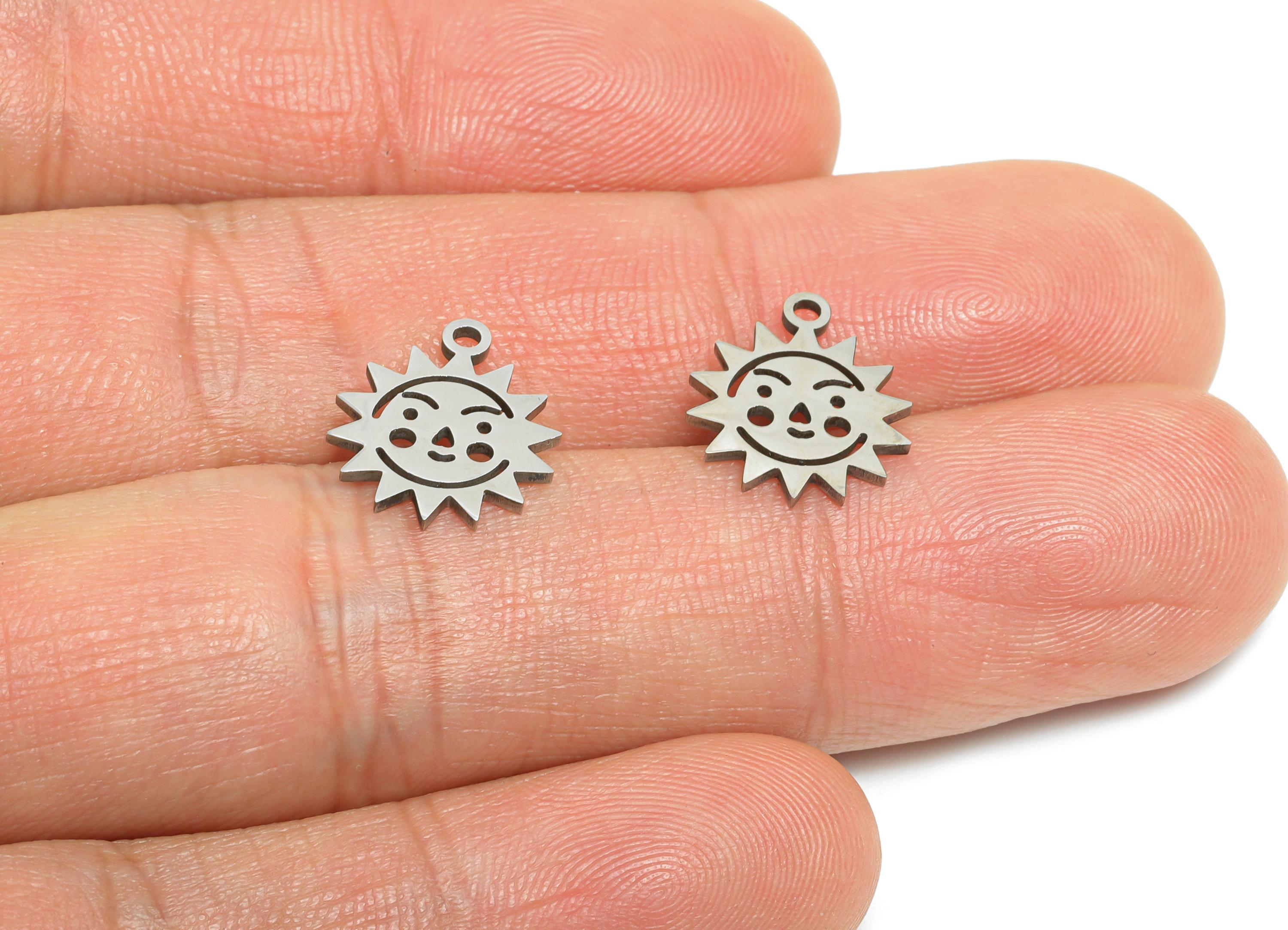 Celestial Sun Face Charm - Steel Boho Sun Pendant for Bracelet - Cute Metal Sun DIY Jewelry Making - Steel Finding - 13.77x11x0.98mm -SS2474 - DOMEDBAZAAR