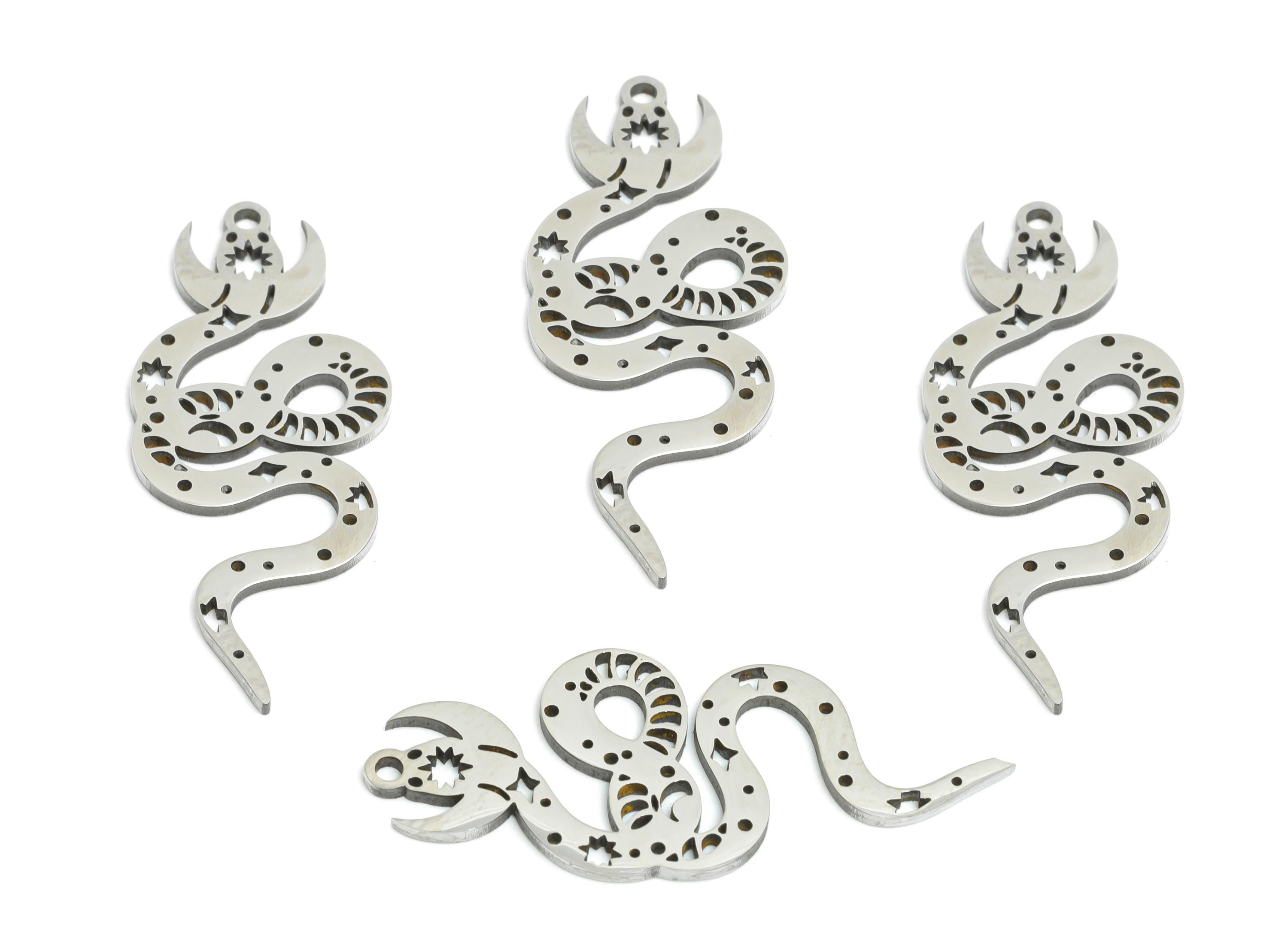 Celestial Snake Pendant - Stainless Steel Serpent Amulet - Mystical Serpent Jewelry - DIY Necklace Making - 29.78x12.44x0.98mm - SS2490 - DOMEDBAZAAR