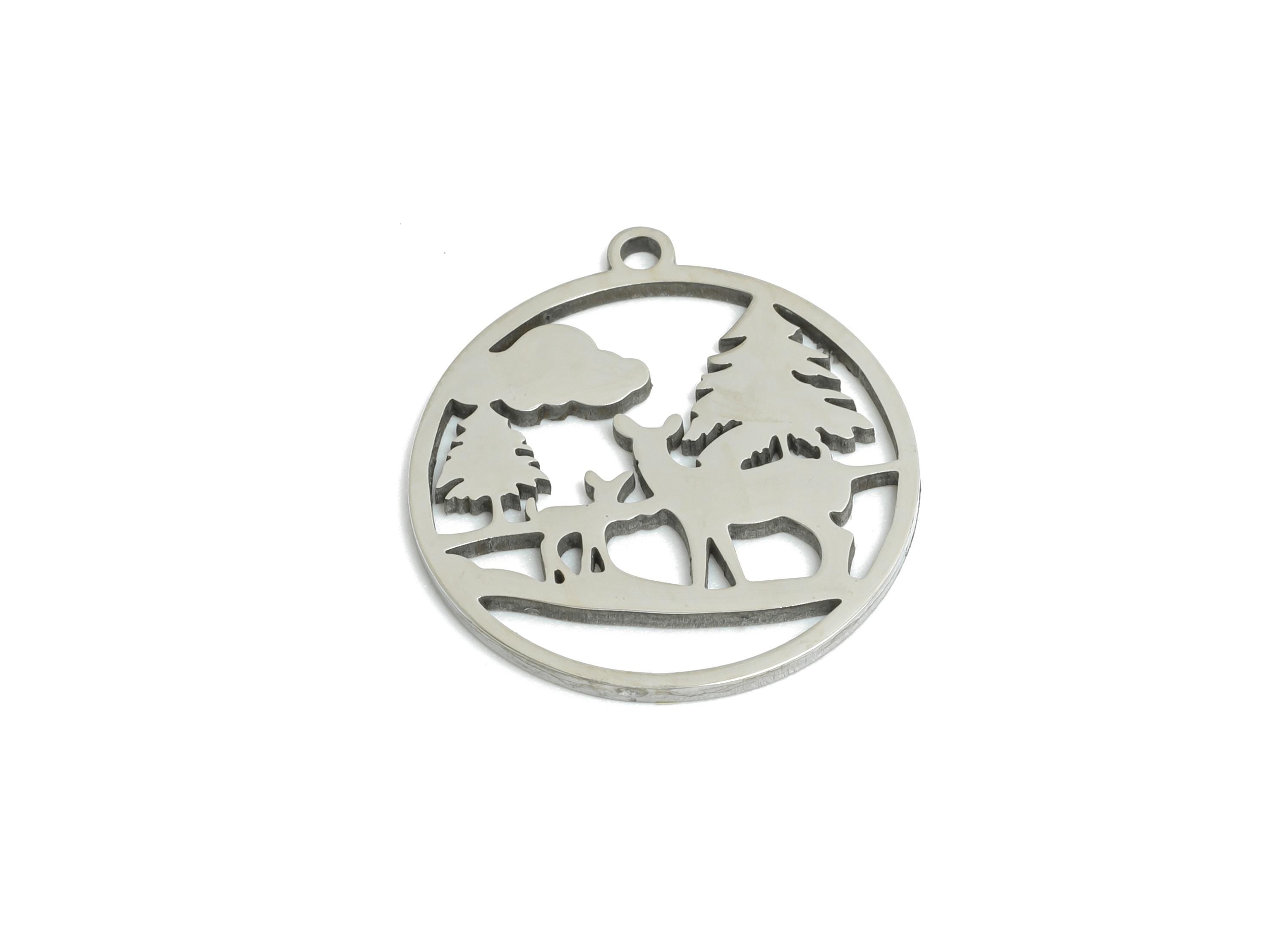 Stainless Steel Deer Pendant - Forest Animal Charm - Stainless Steel Deer Pendant - Wildlife Pendant for Necklace - 17x16x0.98mm - SS2505 - DOMEDBAZAAR