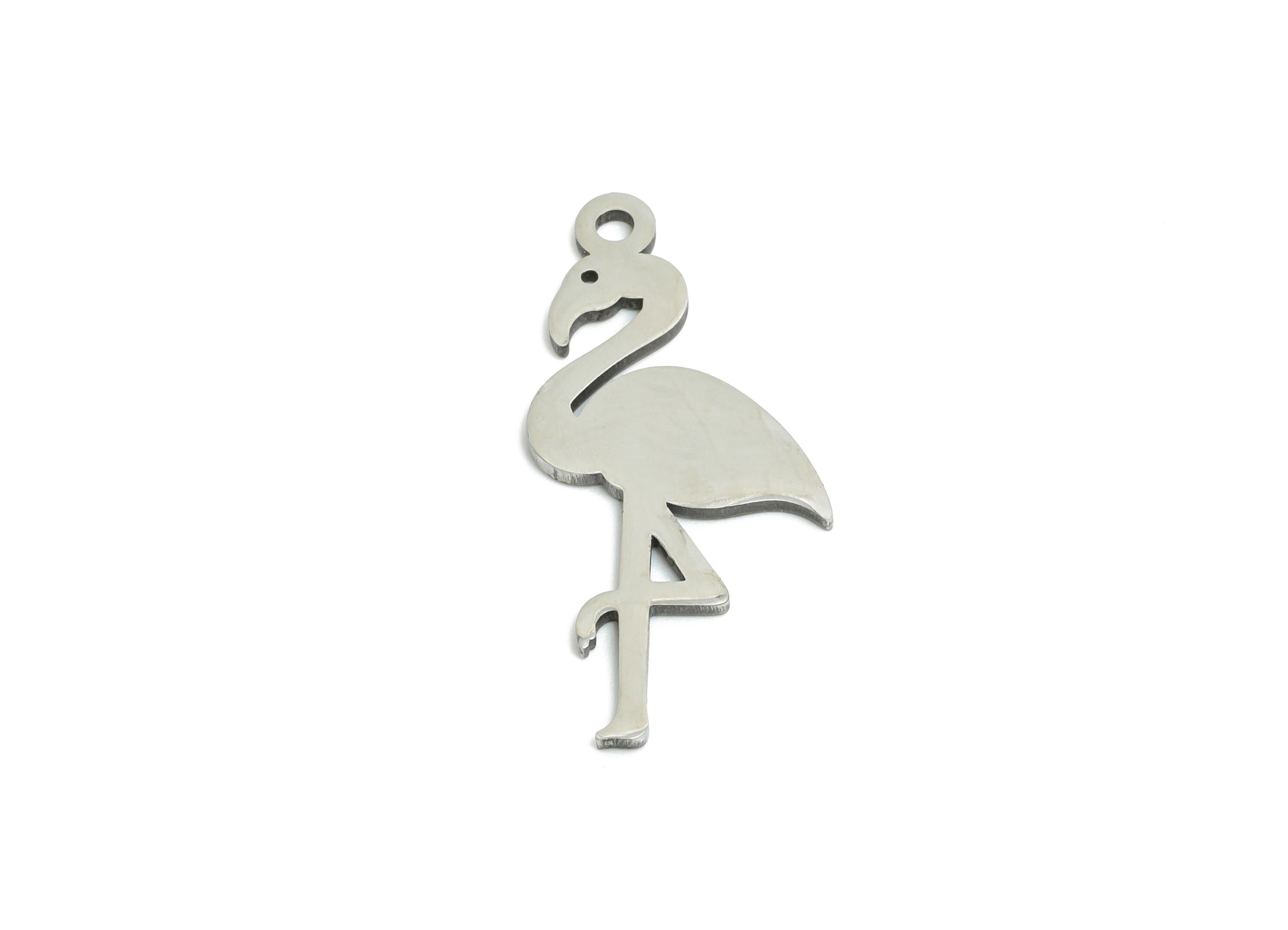 Steel Flamingo Pendant - Tropical Bird Charm - Minimalist Flamingo Jewelry - Stainless Steel Flamingo Pendant - 24x10x0.98mm - SS2432 - DOMEDBAZAAR