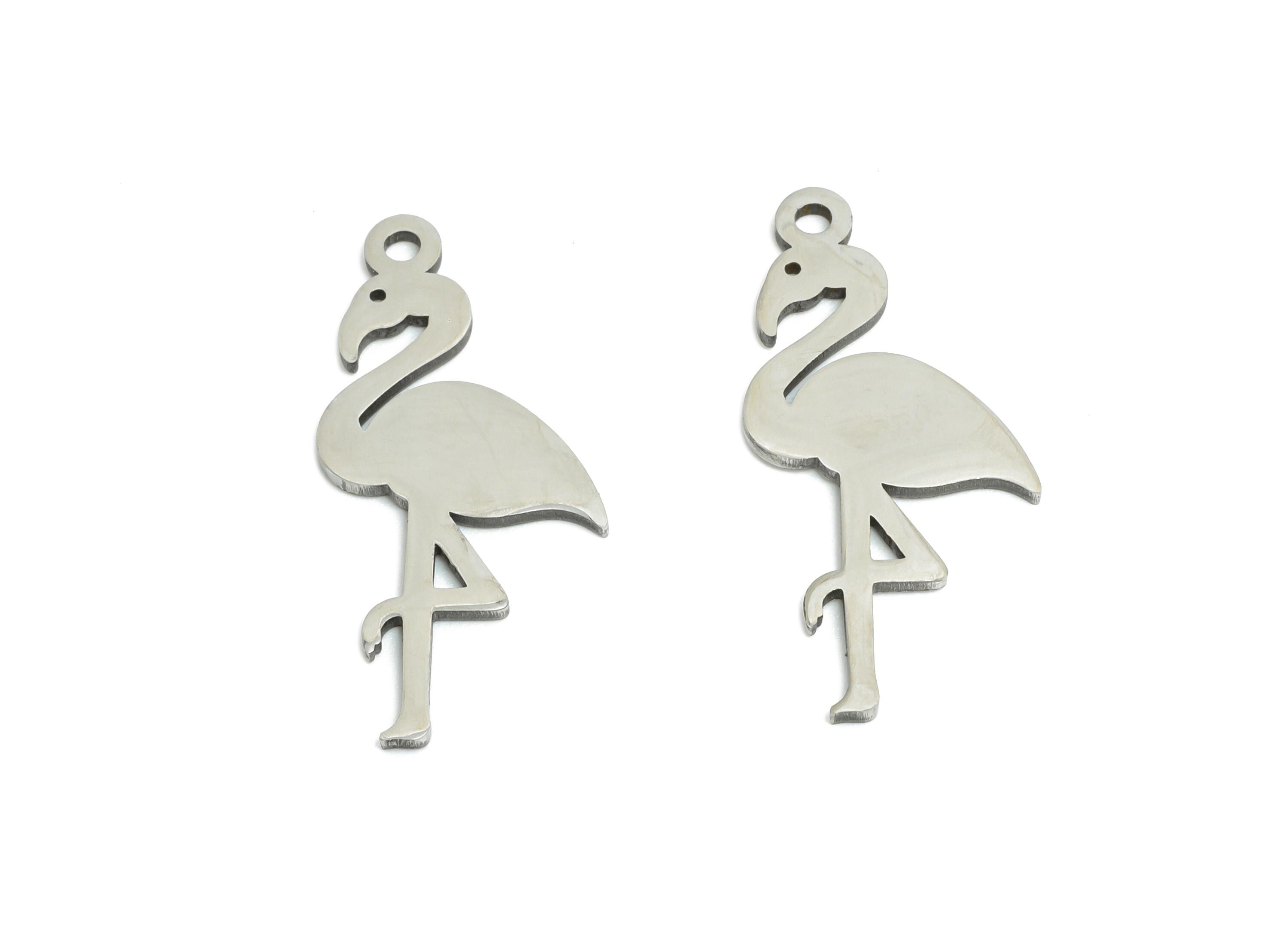 Steel Flamingo Pendant - Tropical Bird Charm - Minimalist Flamingo Jewelry - Stainless Steel Flamingo Pendant - 24x10x0.98mm - SS2432 - DOMEDBAZAAR