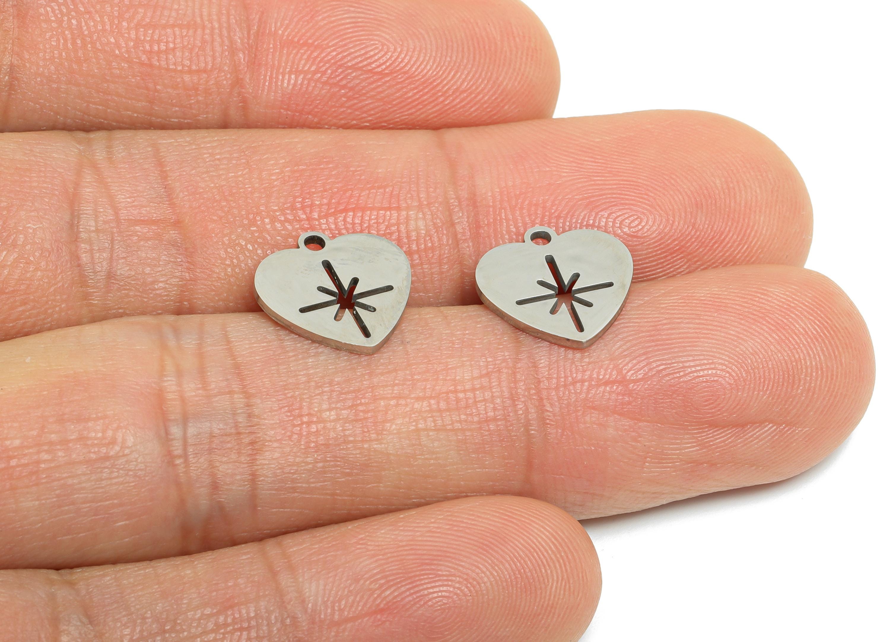 Stainless Steel Heart Charm - Stainless Steel North Star Charm - Dainty Heart Charm - Stainless Steel Pendant - 11x11x0.98mm - SS2456 - DOMEDBAZAAR