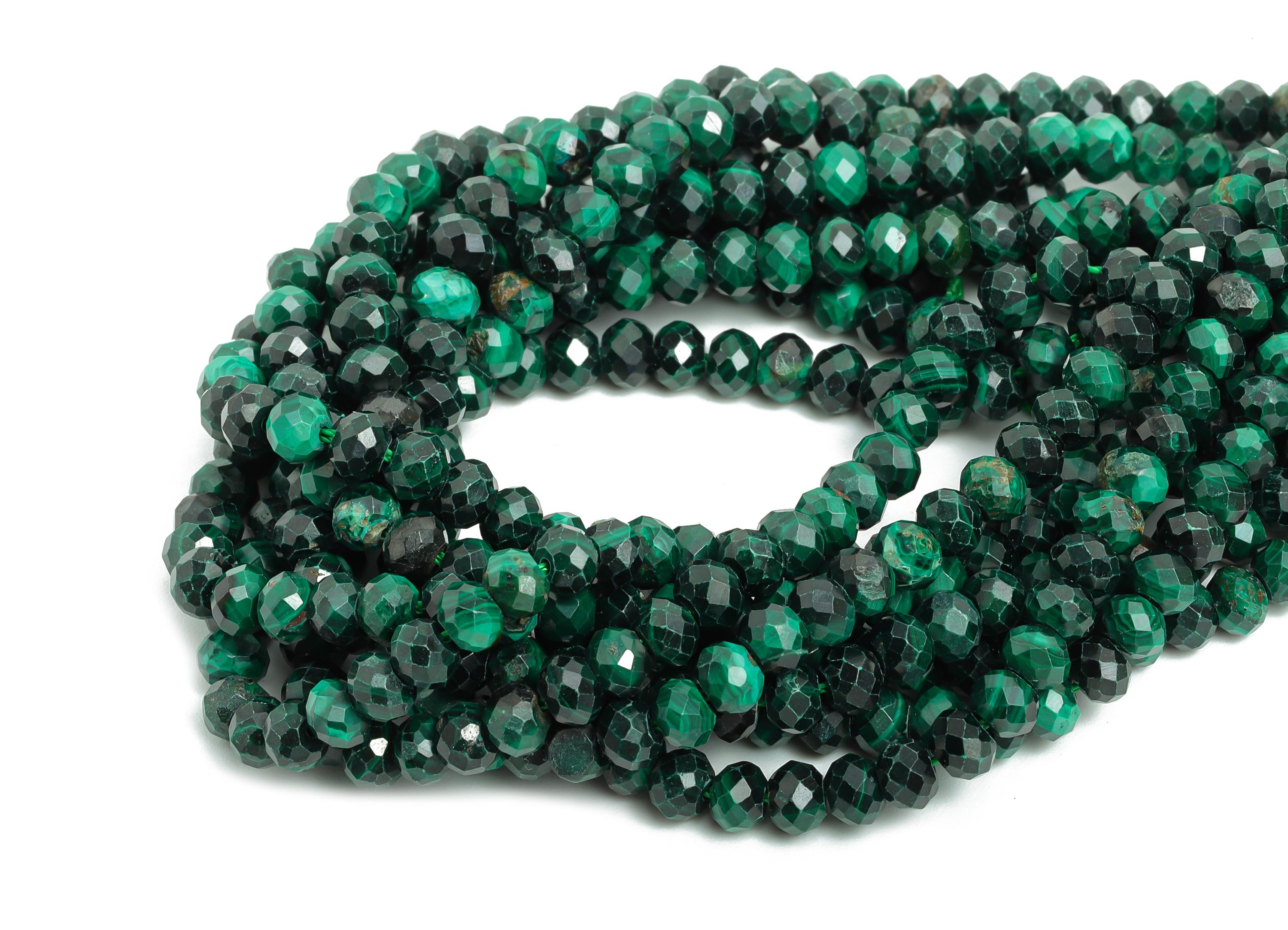 4mm Malachite Natural Stone Bead - Faceted Rondella Malachite 15.5 inch /Strand - Shine Gemstone Beads for Handmade - Crafting Bead - NS2441 - DOMEDBAZAAR