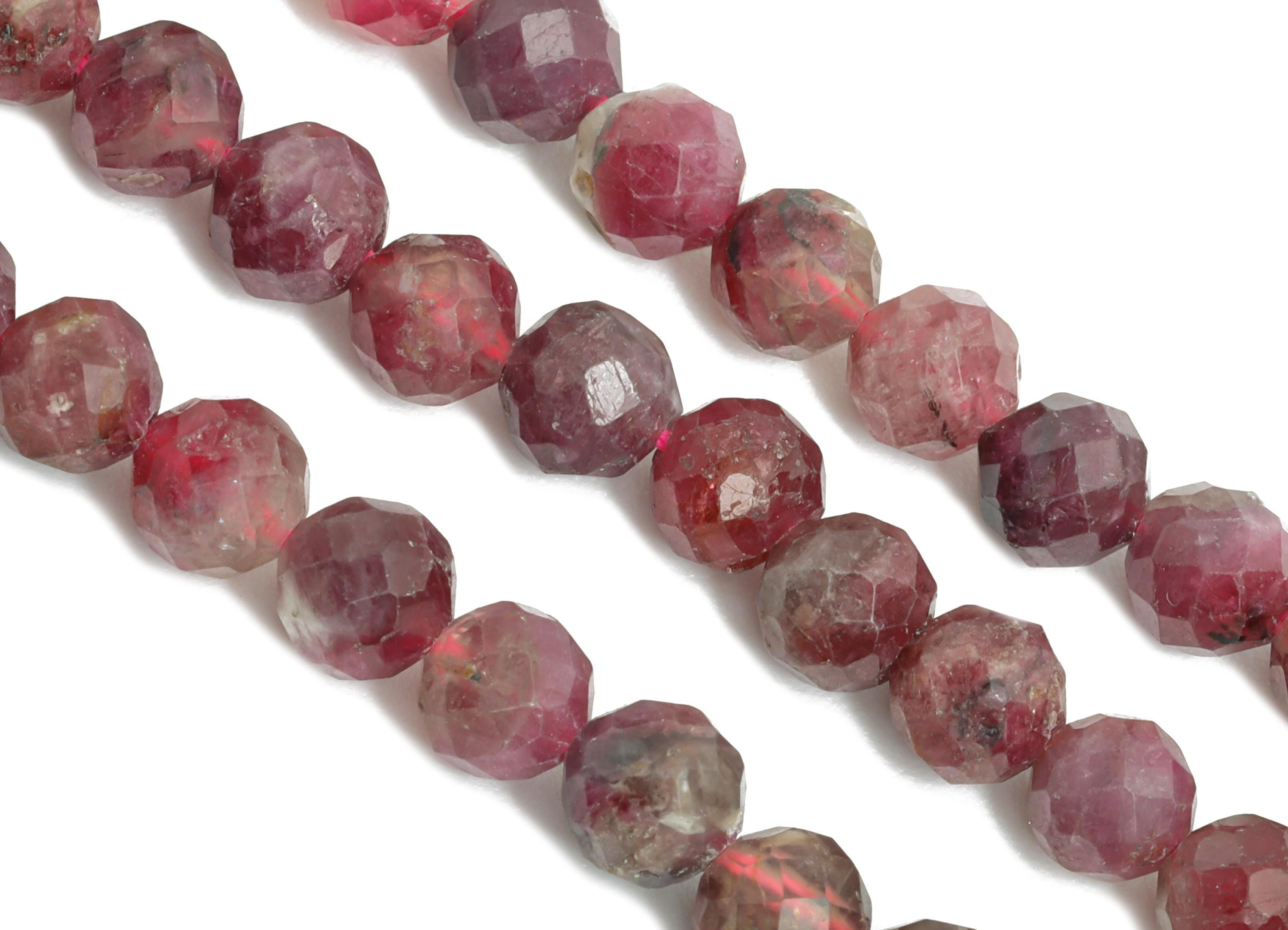 4mm Red Tourmaline Natural Stone Bead - Faceted Round Red Tourmaline 15.5 inch /Strand - Gemstone Bead for Handmade - Craft Healing -NS2505 - DOMEDBAZAAR
