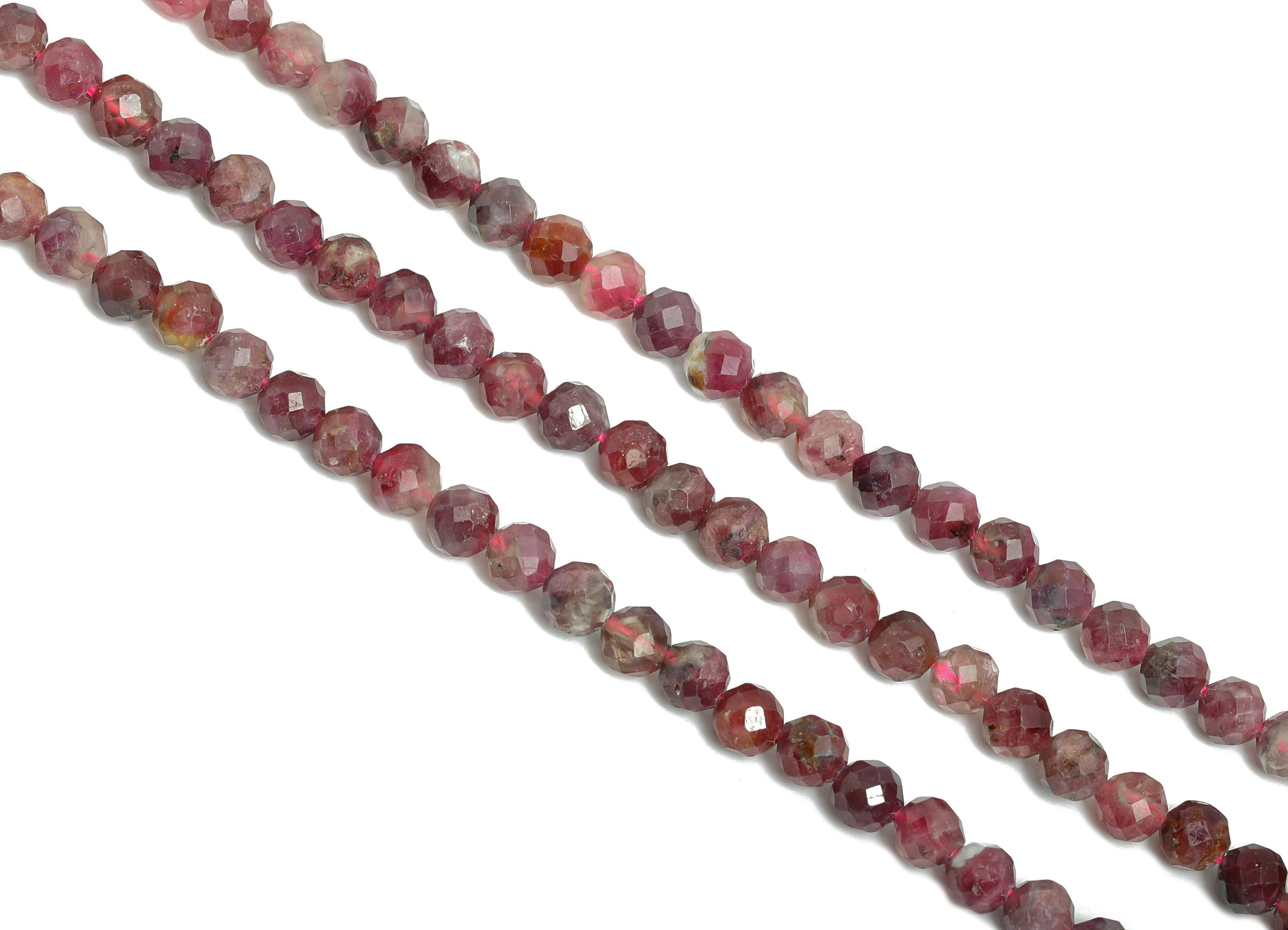 4mm Red Tourmaline Natural Stone Bead - Faceted Round Red Tourmaline 15.5 inch /Strand - Gemstone Bead for Handmade - Craft Healing -NS2505 - DOMEDBAZAAR