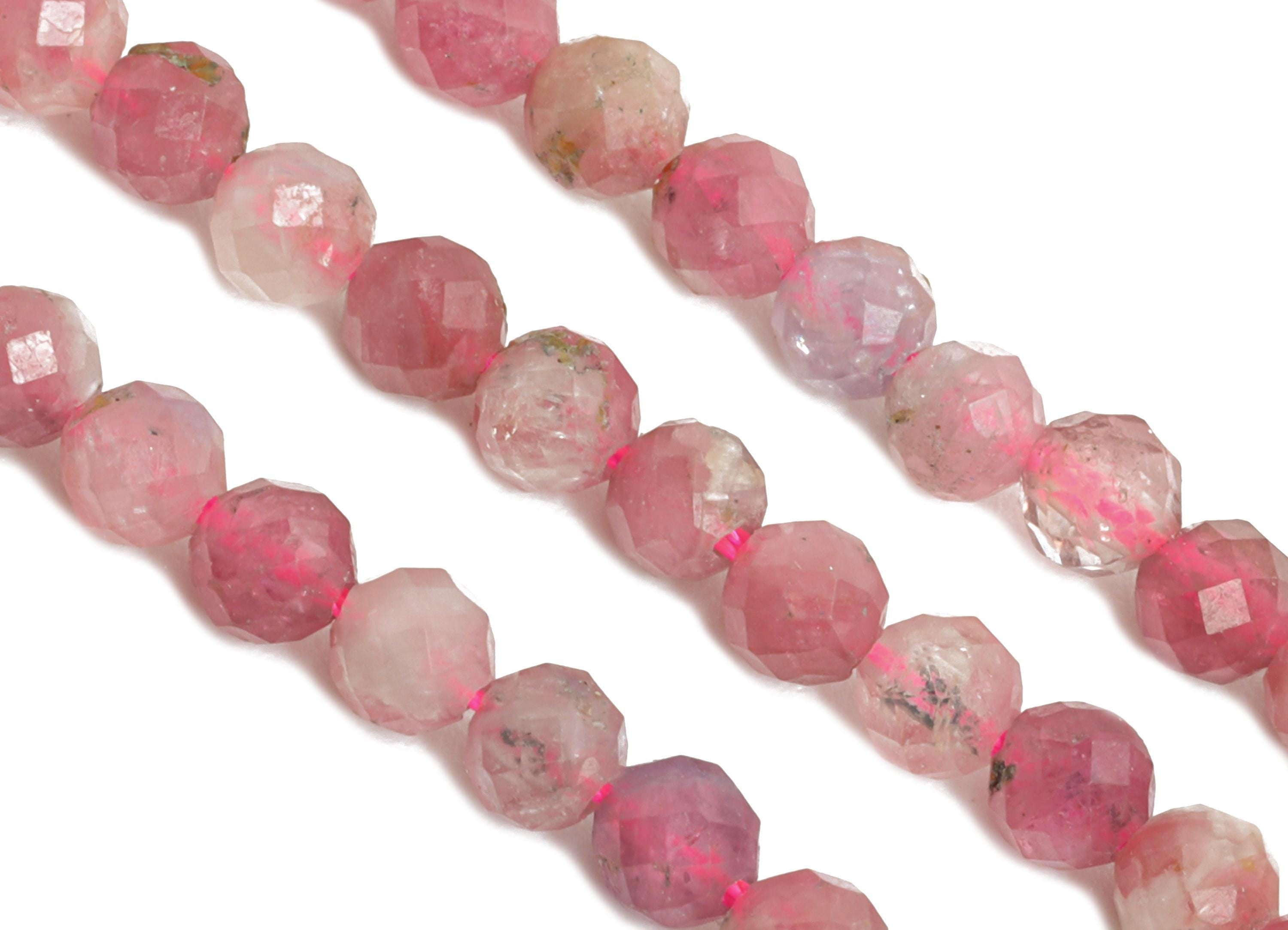 3mm Powder Tourmaline Beads - Faceted Round Natural Stone 15.5 inch /Strand - Handmade Gemstone Beads - Artisan Bead - Jewelry DIY - NS2506 - DOMEDBAZAAR