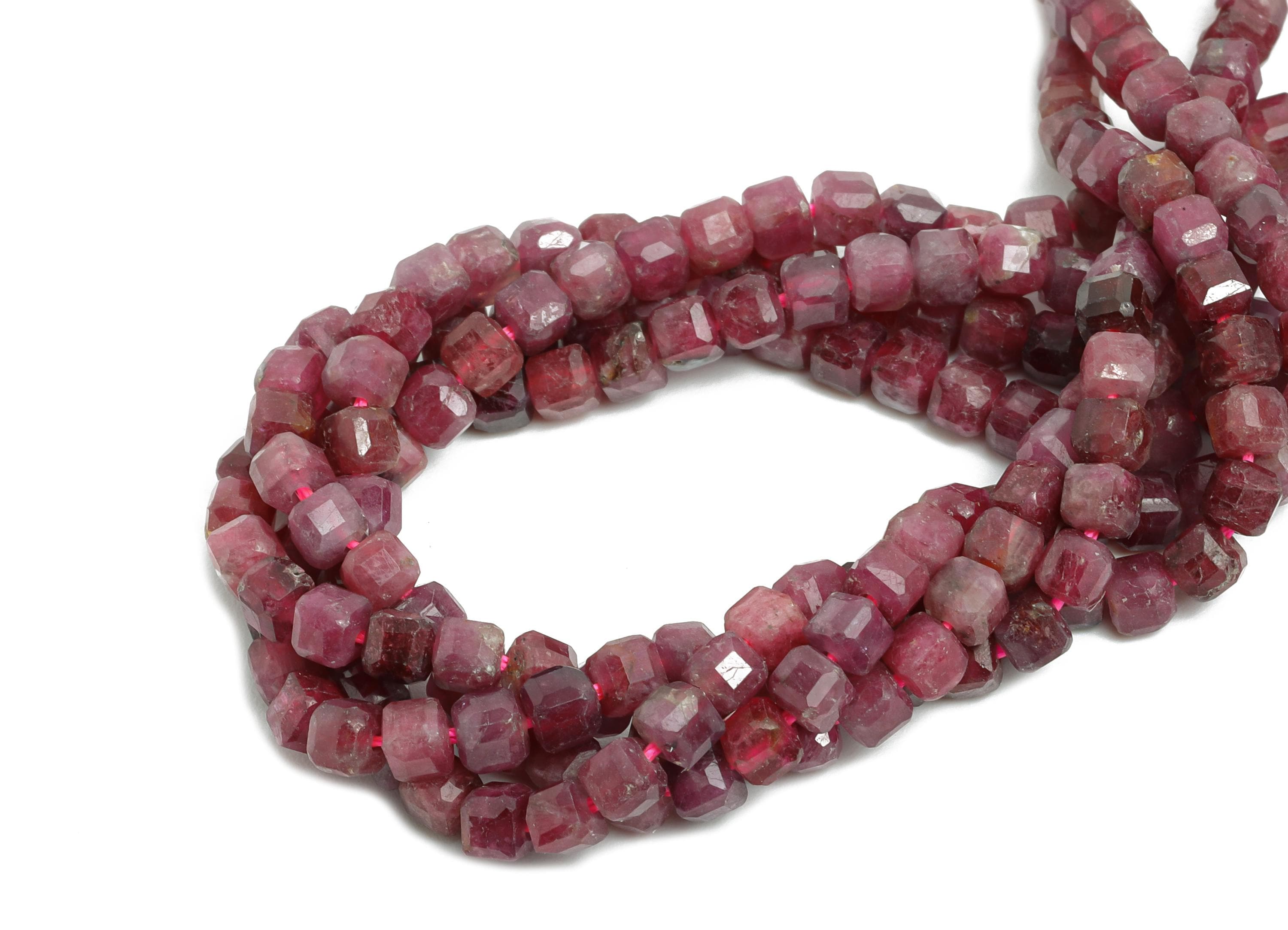 3mm Red Tourmaline Natural Stone Bead - Faceted Cube Red Tourmaline Stone 15.5 inch /Strand - Handmade Gemstone Bead - Healing Bead - NS2501 - DOMEDBAZAAR