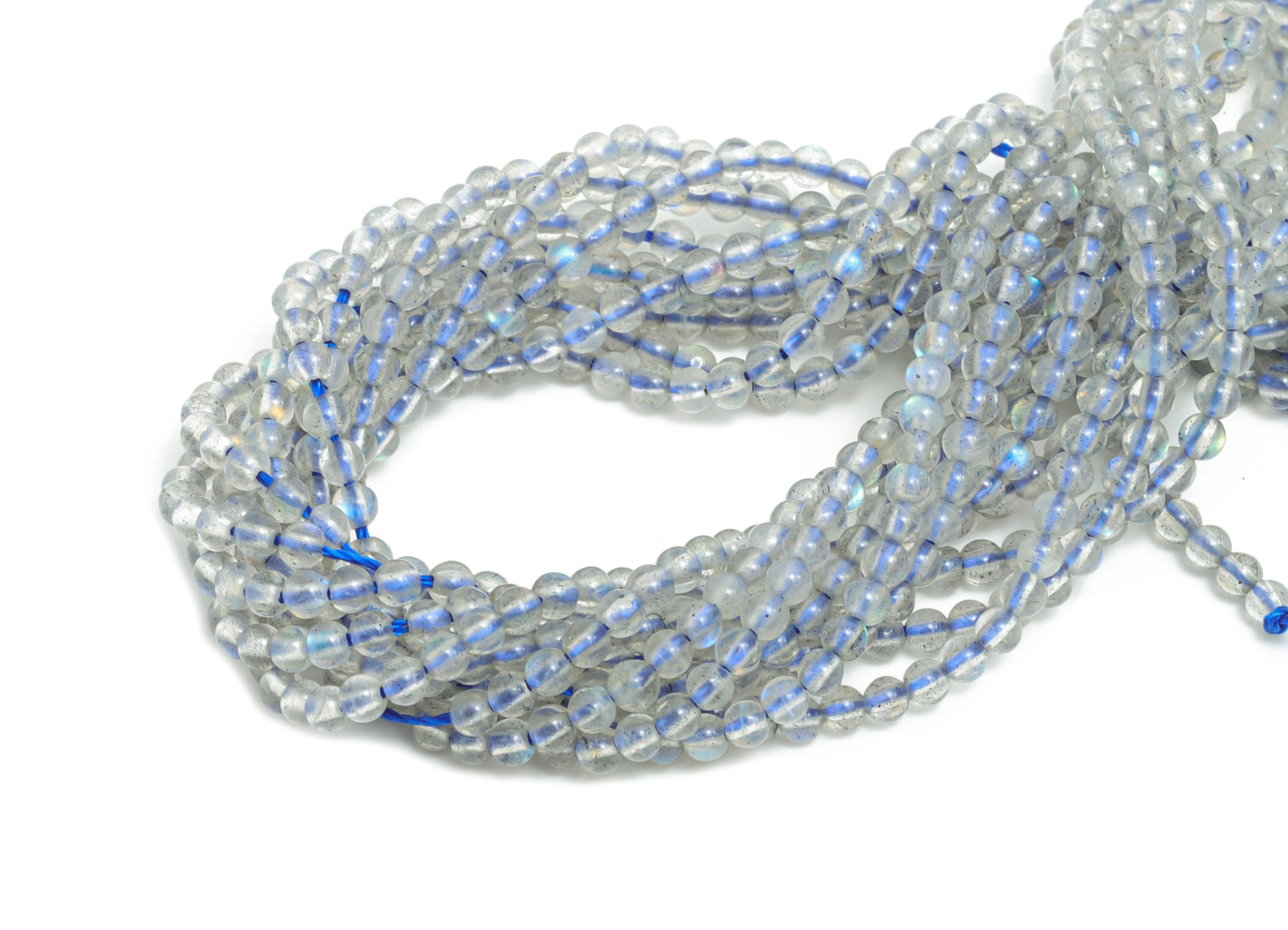 2mm Labradorite Stone Beads - 1 strand/188pcs 15.5inch - Blue Flash Moonstone - Smooth Round Labradorite Beads - Handmade Jewelry - NS2960 - DOMEDBAZAAR