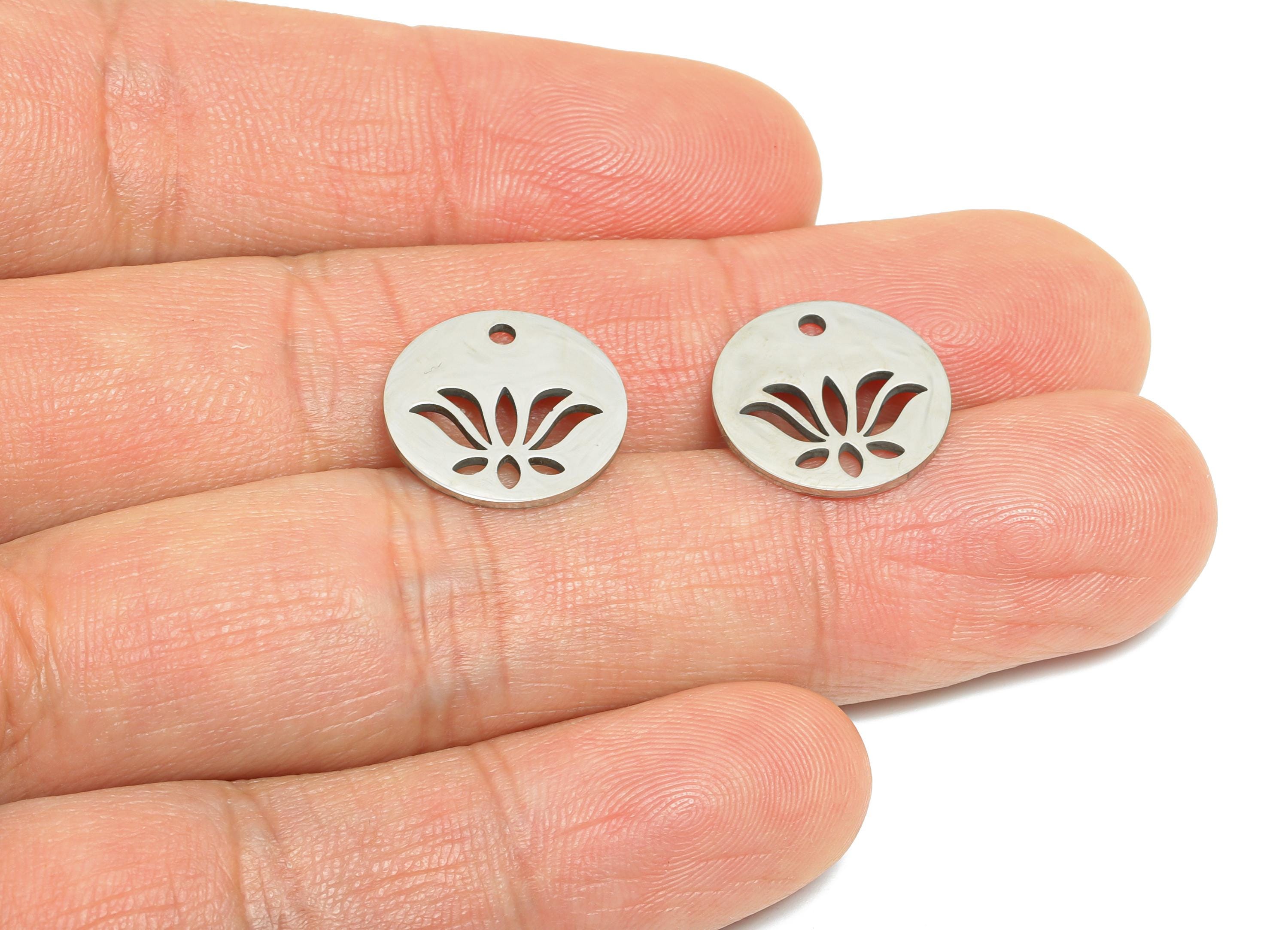 Steel Lotus  Pendant - Floral Pendant For Necklace - Floral Engraved Pendant - Laser-Cut Stainless Steel Jewelry - 14x14x0.98mm - SS2464 - DOMEDBAZAAR