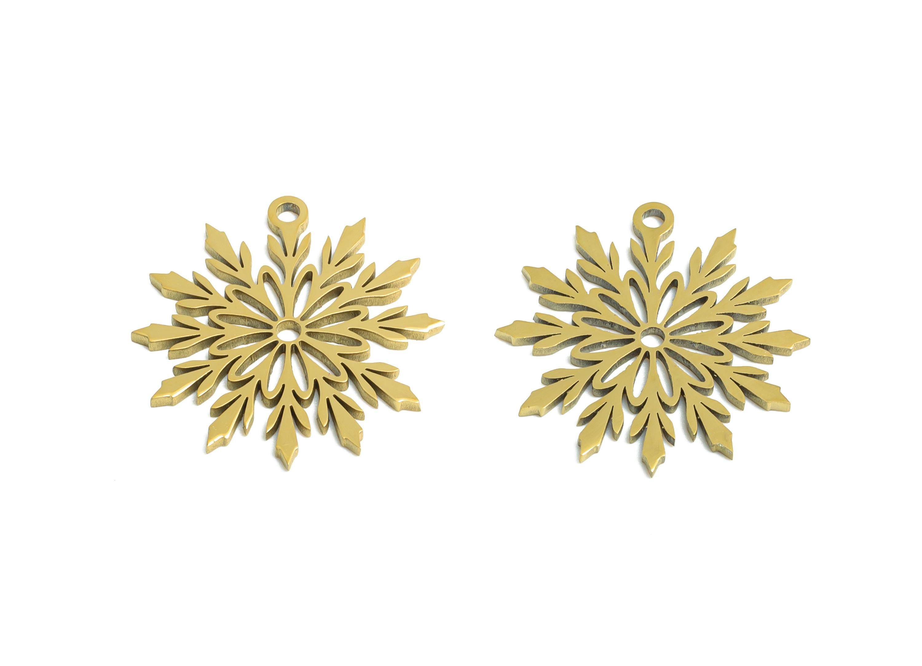 Steel Snowflake Charms - DIY Craft Snowflake Component - Winter Holiday Jewelry Charm - 18K Real Vacuum Plated - 17.8x16.7x0.98mm - SS2480G - DOMEDBAZAAR