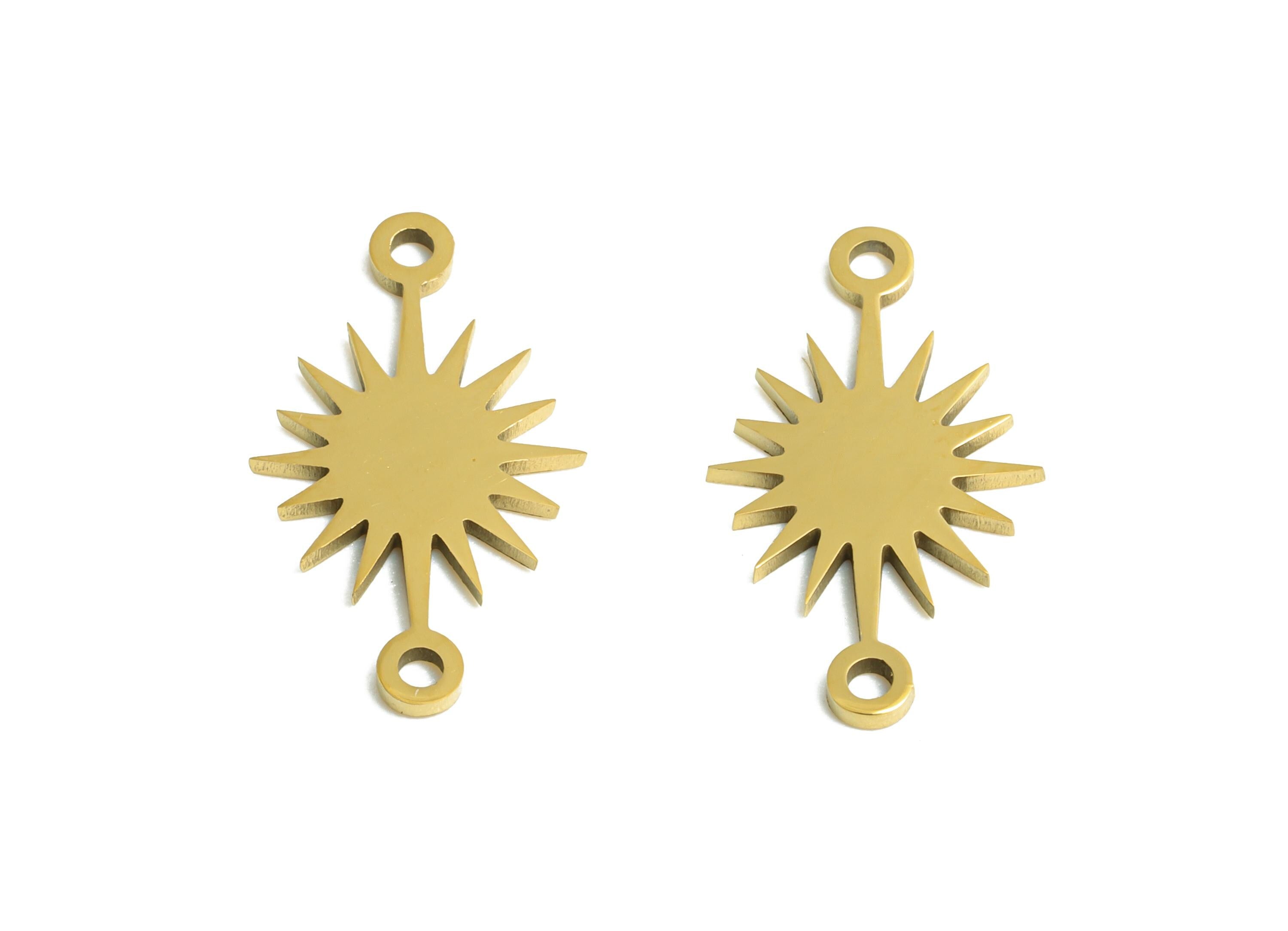 Steel Sunburst Connector - Boho Star Charm Connector - Celestial Jewelry Supply For Necklace - 18K Vacuum Plating - 15x9x0.98mm - SS2473G - DOMEDBAZAAR
