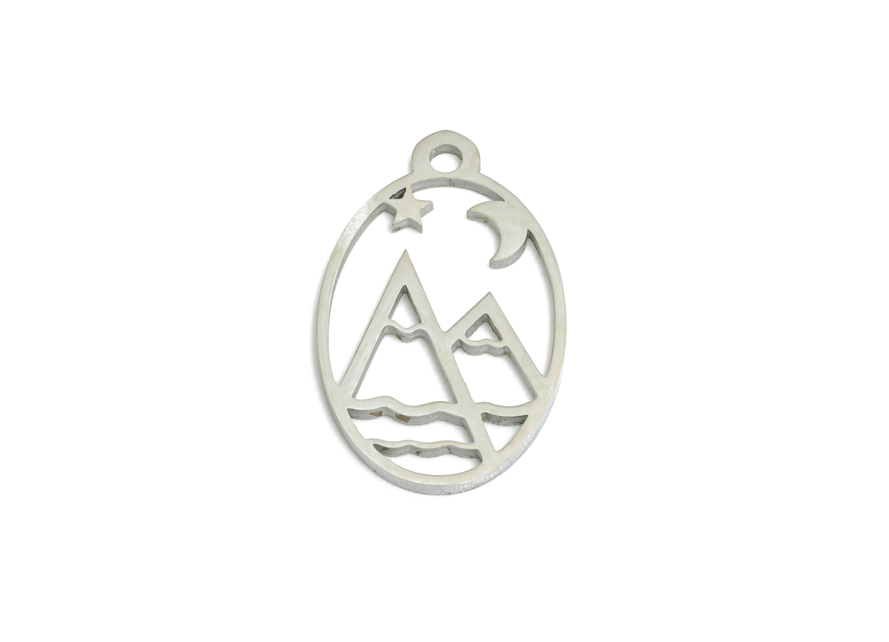 Steel Mountain Pendant - Crescent Star Pendant For Necklace - Celestial Mountain Necklace - Laser-Cut Steel Jewelry - 17x10x0.98mm - SS2501 - DOMEDBAZAAR