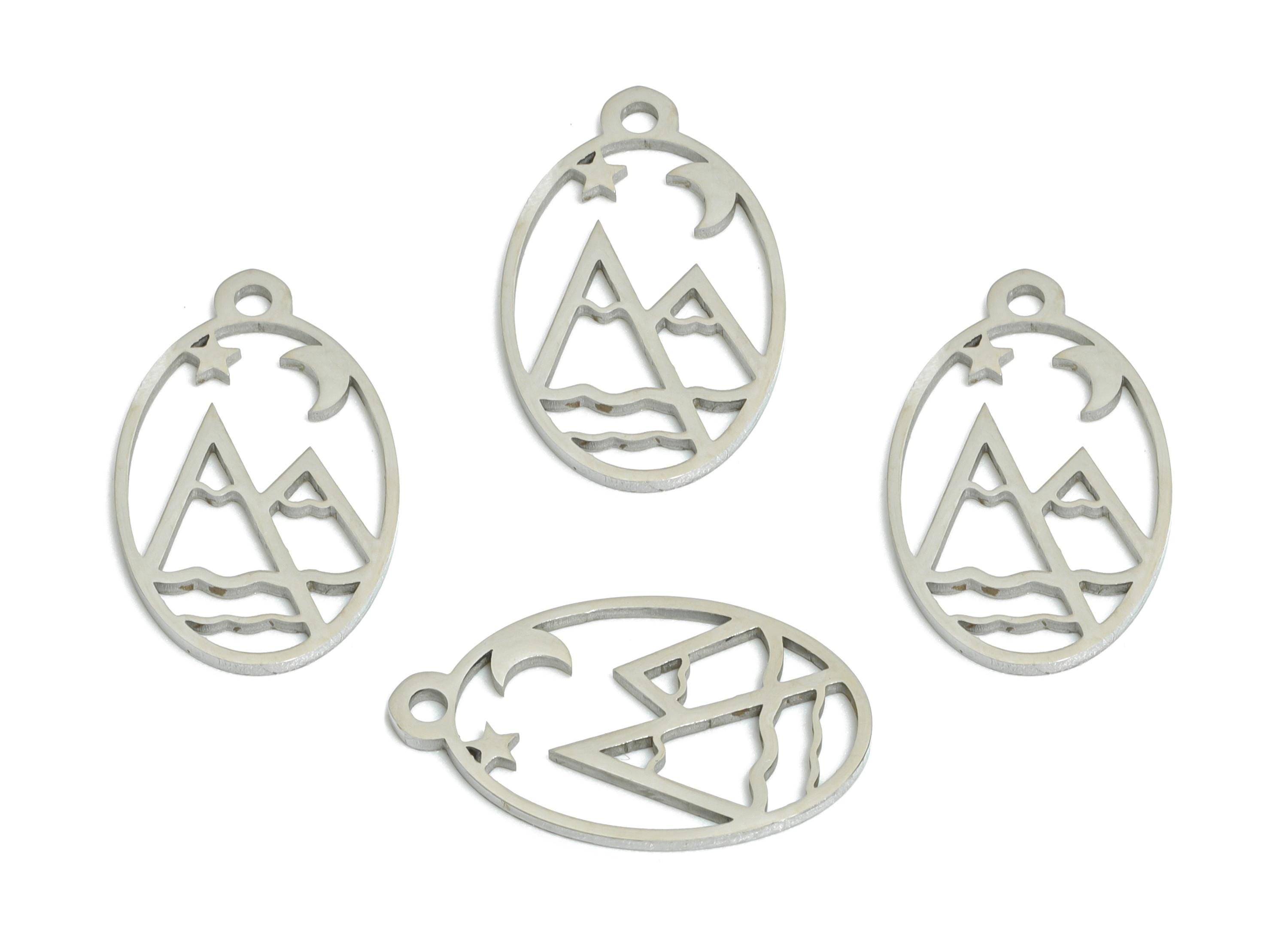 Steel Mountain Pendant - Crescent Star Pendant For Necklace - Celestial Mountain Necklace - Laser-Cut Steel Jewelry - 17x10x0.98mm - SS2501 - DOMEDBAZAAR