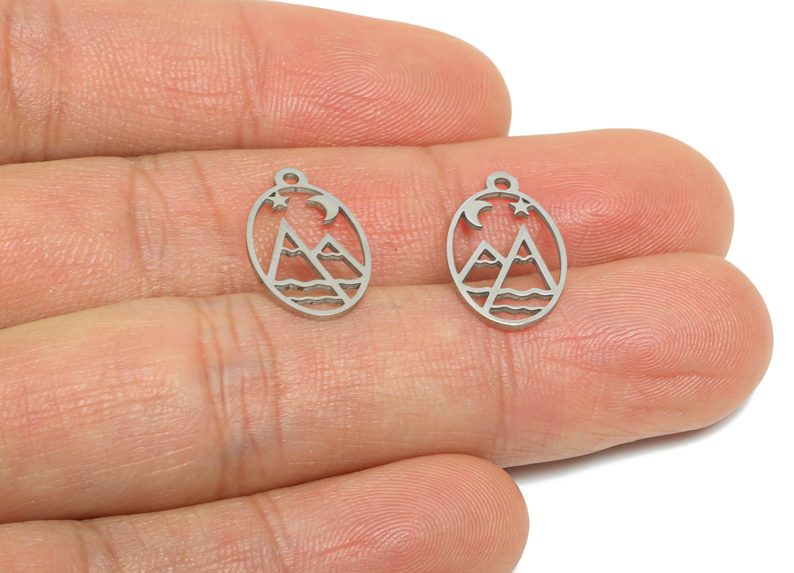 Steel Mountain Pendant - Crescent Star Pendant For Necklace - Celestial Mountain Necklace - Laser-Cut Steel Jewelry - 17x10x0.98mm - SS2501 - DOMEDBAZAAR