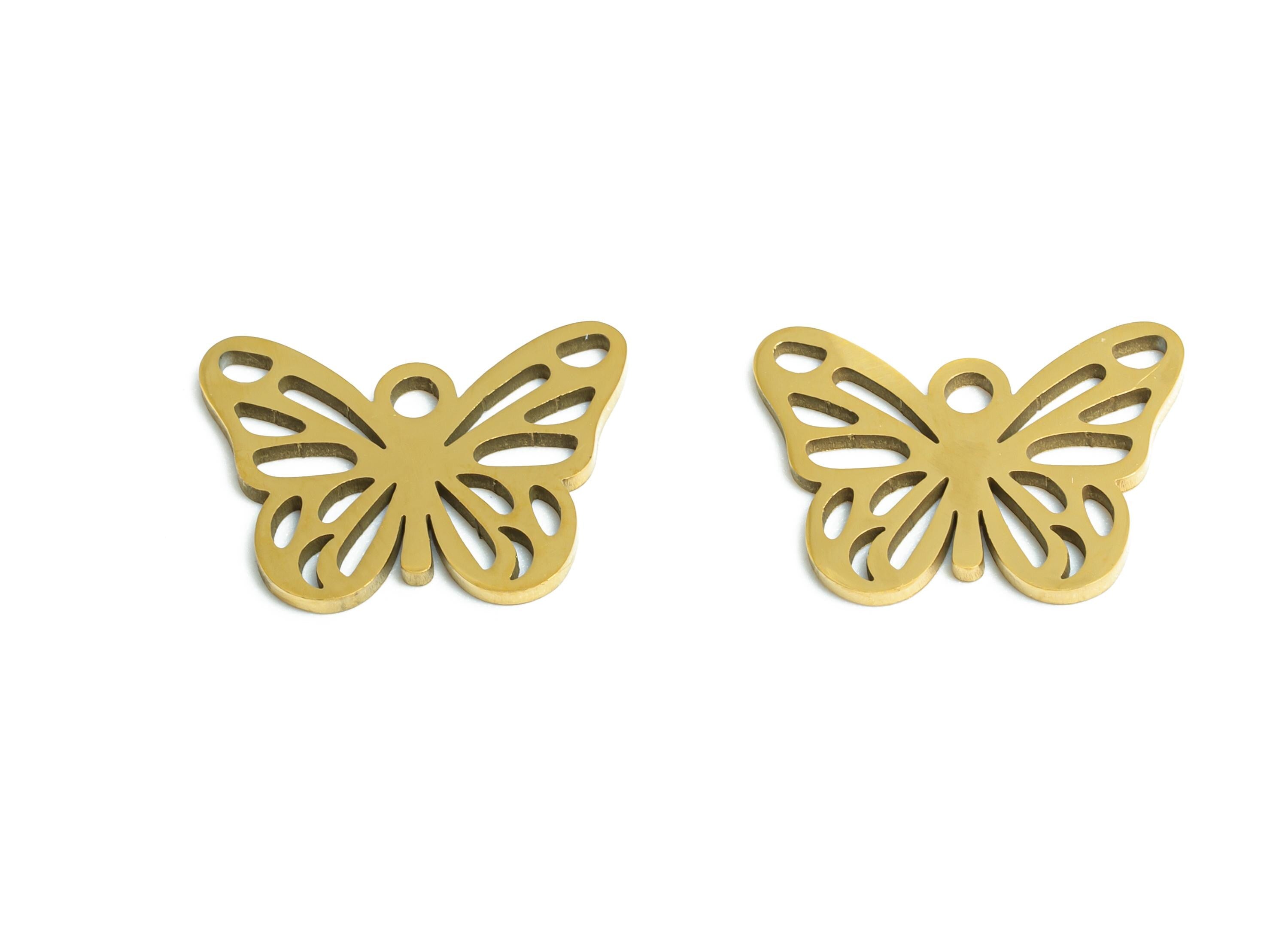 Steel Butterfly Pendant - Elegant Butterfly Insect Pendant - Nature-Inspired Jewelry - 18K Real Vacuum Plated - 14.84x10.8x0.98mm - SS2488G - DOMEDBAZAAR