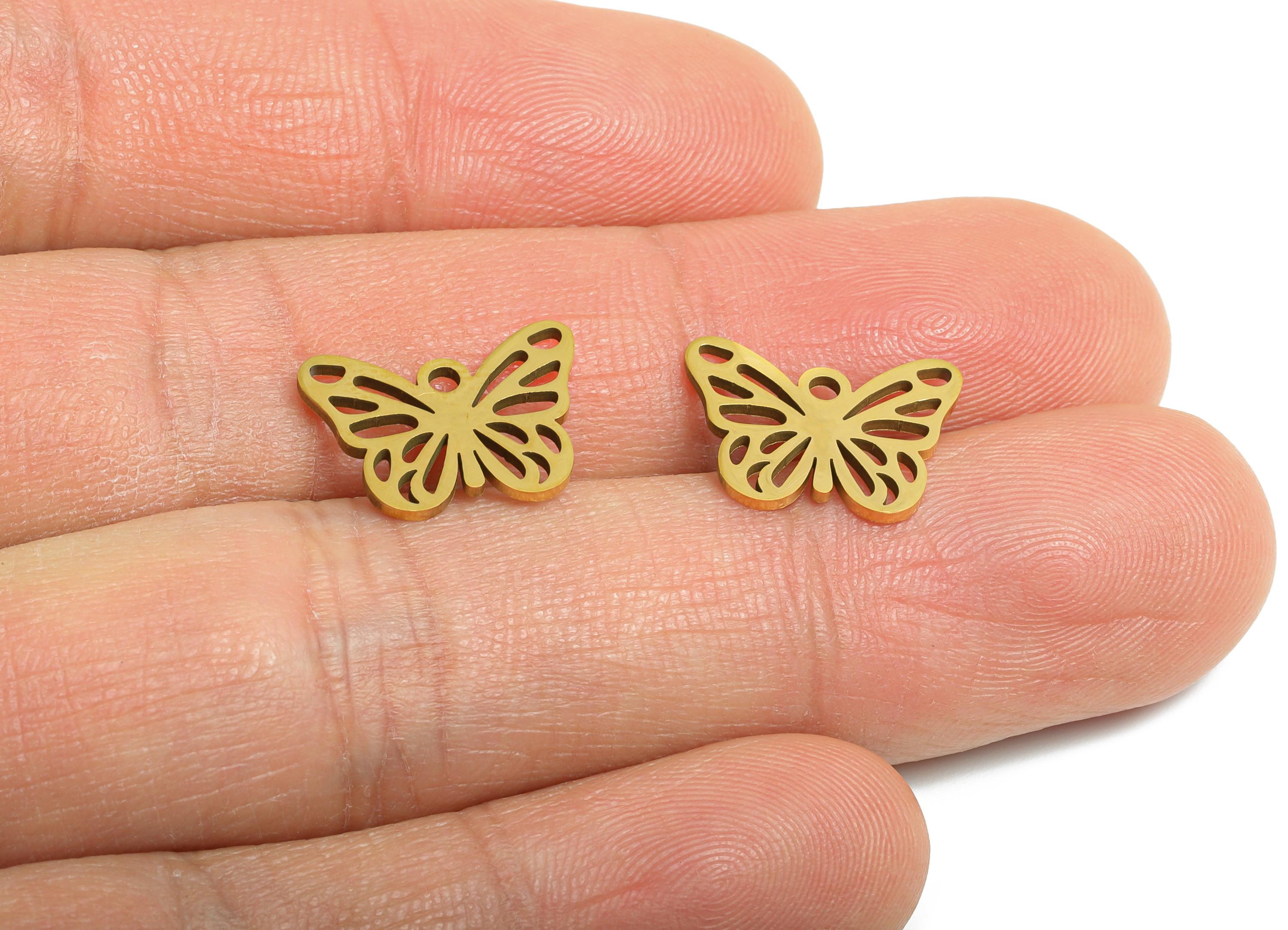 Steel Butterfly Pendant - Elegant Butterfly Insect Pendant - Nature-Inspired Jewelry - 18K Real Vacuum Plated - 14.84x10.8x0.98mm - SS2488G - DOMEDBAZAAR