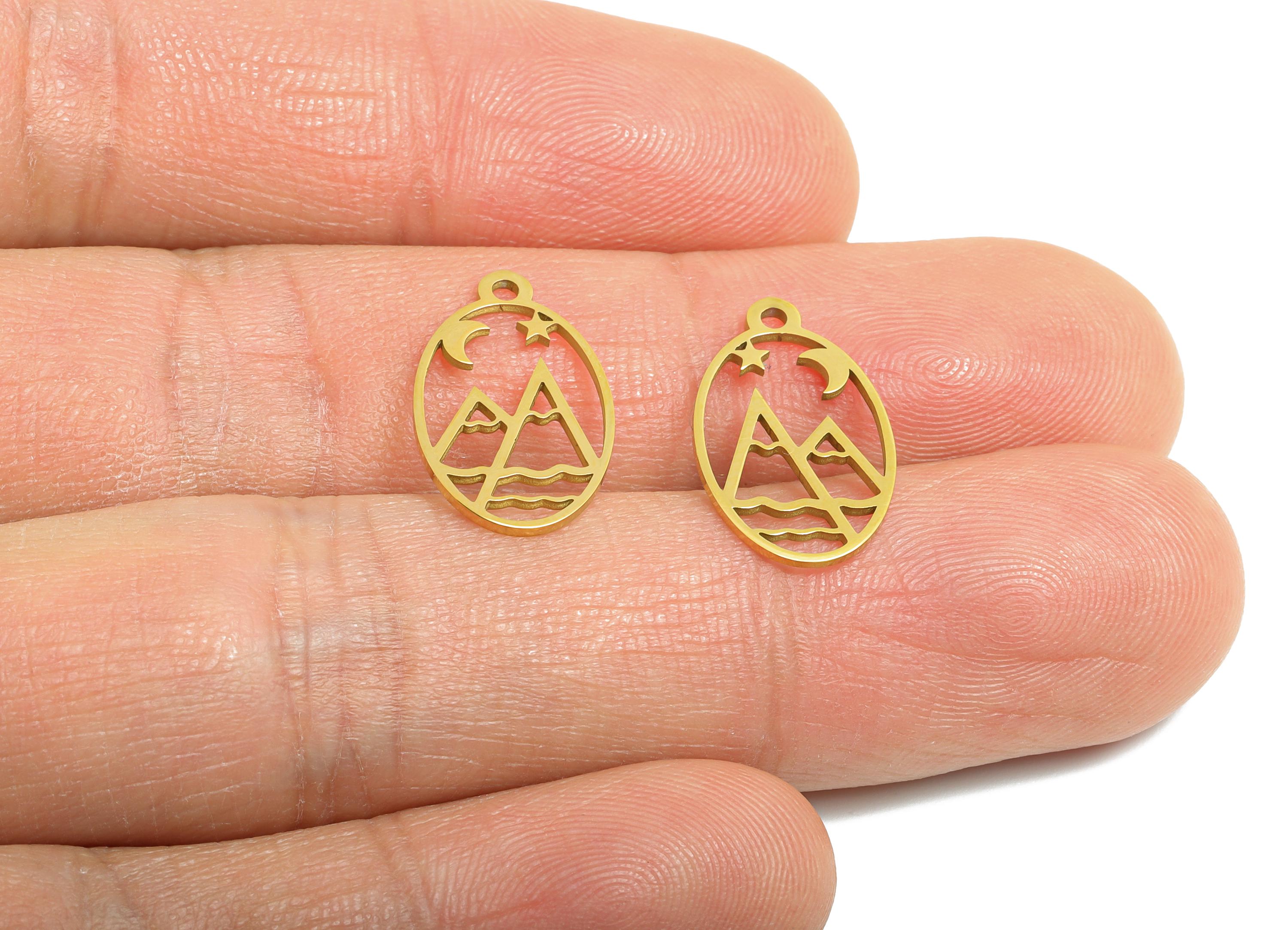 Steel Mountain Pendant - Crescent Star Pendant For Necklace - Laser-Cut Celestial Necklace - 18K Vacuum Plating - 17x10x0.98mm - SS2501G - DOMEDBAZAAR