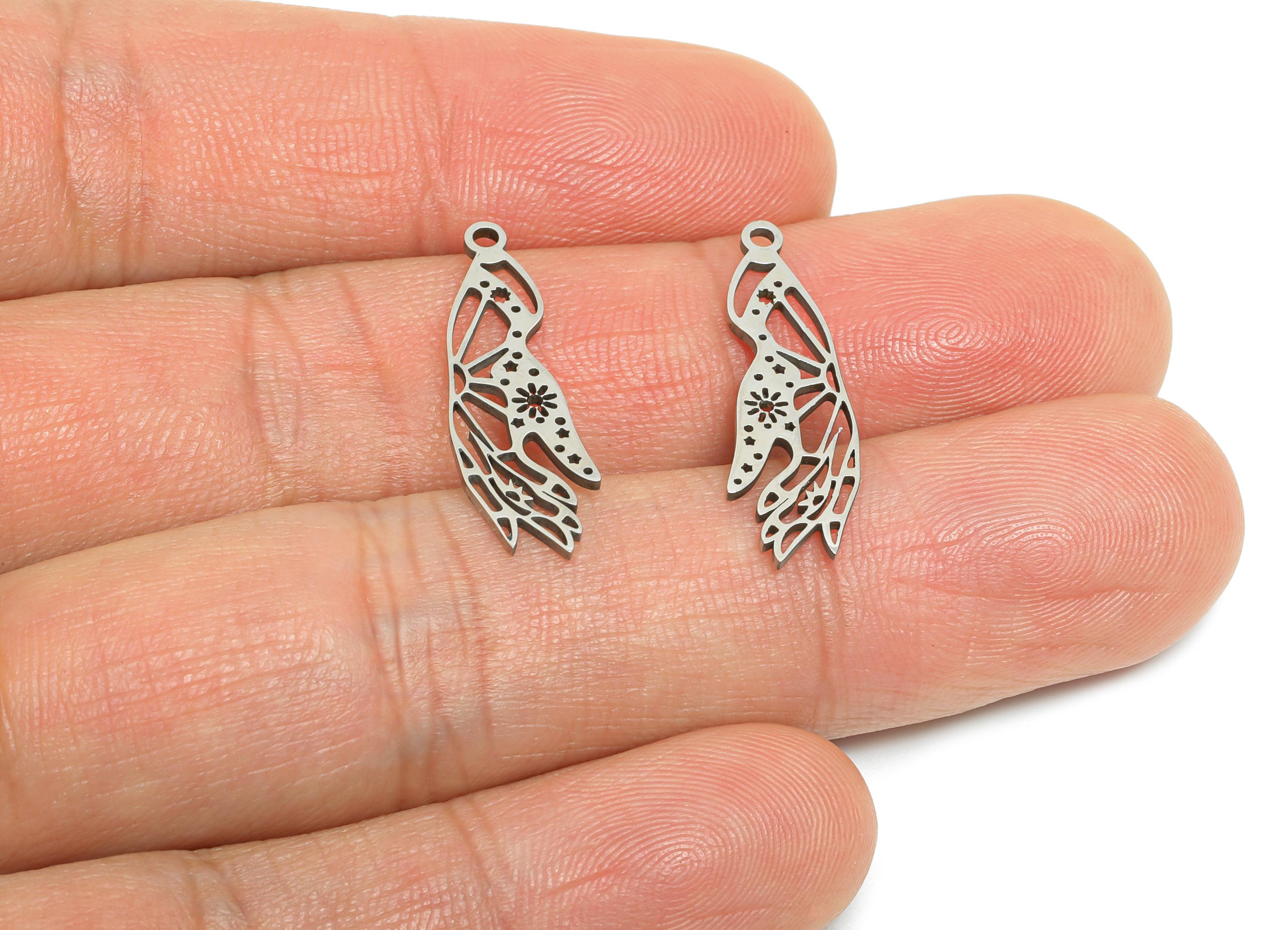 Steel Hand Earring Charm - Artistic Hand Charm For Necklace - Celestial Hand Pendant - Laser-Cut Steel Jewelry - 24.85x7x0.98mm - SS2496 - DOMEDBAZAAR