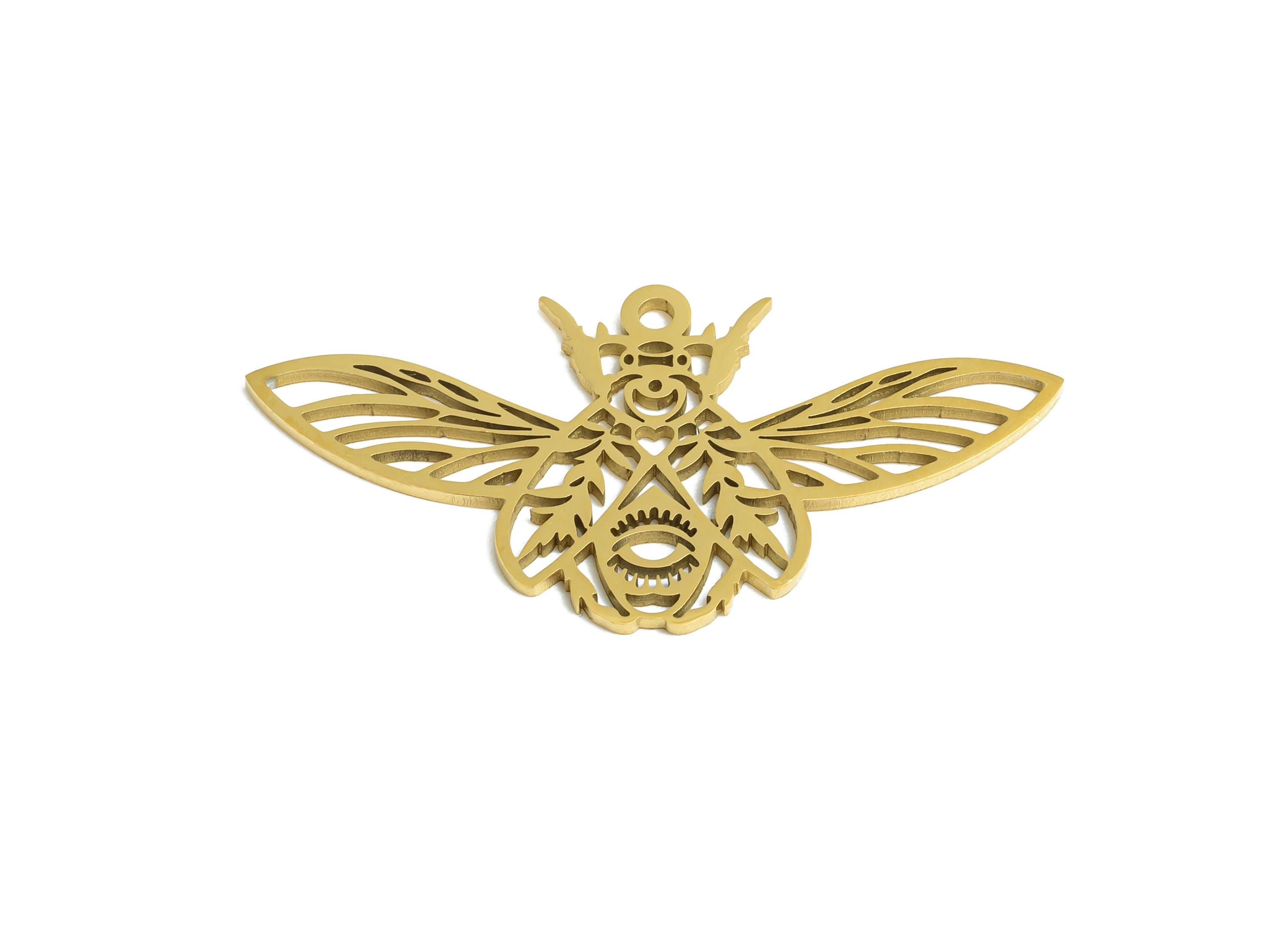 Steel Moth Pendant - Gothic Butterfly Insect Pendant - Nature-Inspired Steel Jewelry - 18K Real Vacuum Plated - 29x14x0.98mm - SS2502G - DOMEDBAZAAR