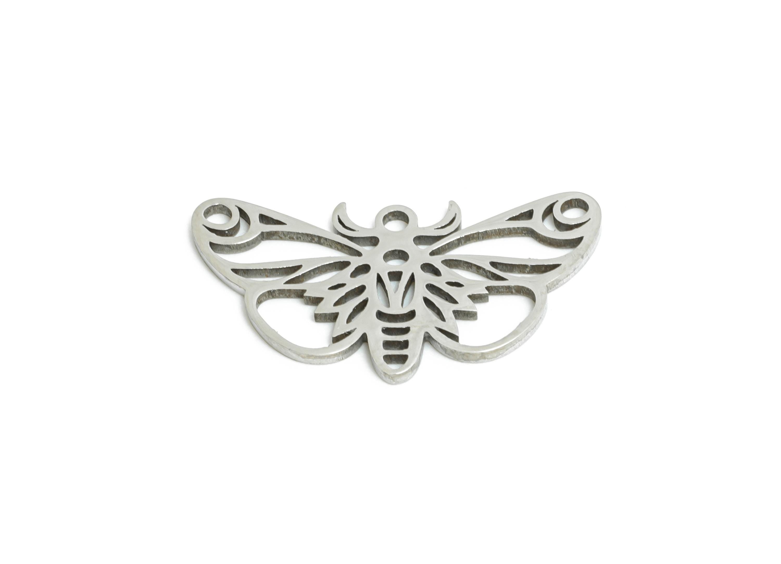 Steel Moth Pendant - Gothic Butterfly Insect Pendant - Nature-Inspired Steel Jewelry - Unique Handmade Moth Charm - 19x10.8x0.98mm - SS2503 - DOMEDBAZAAR