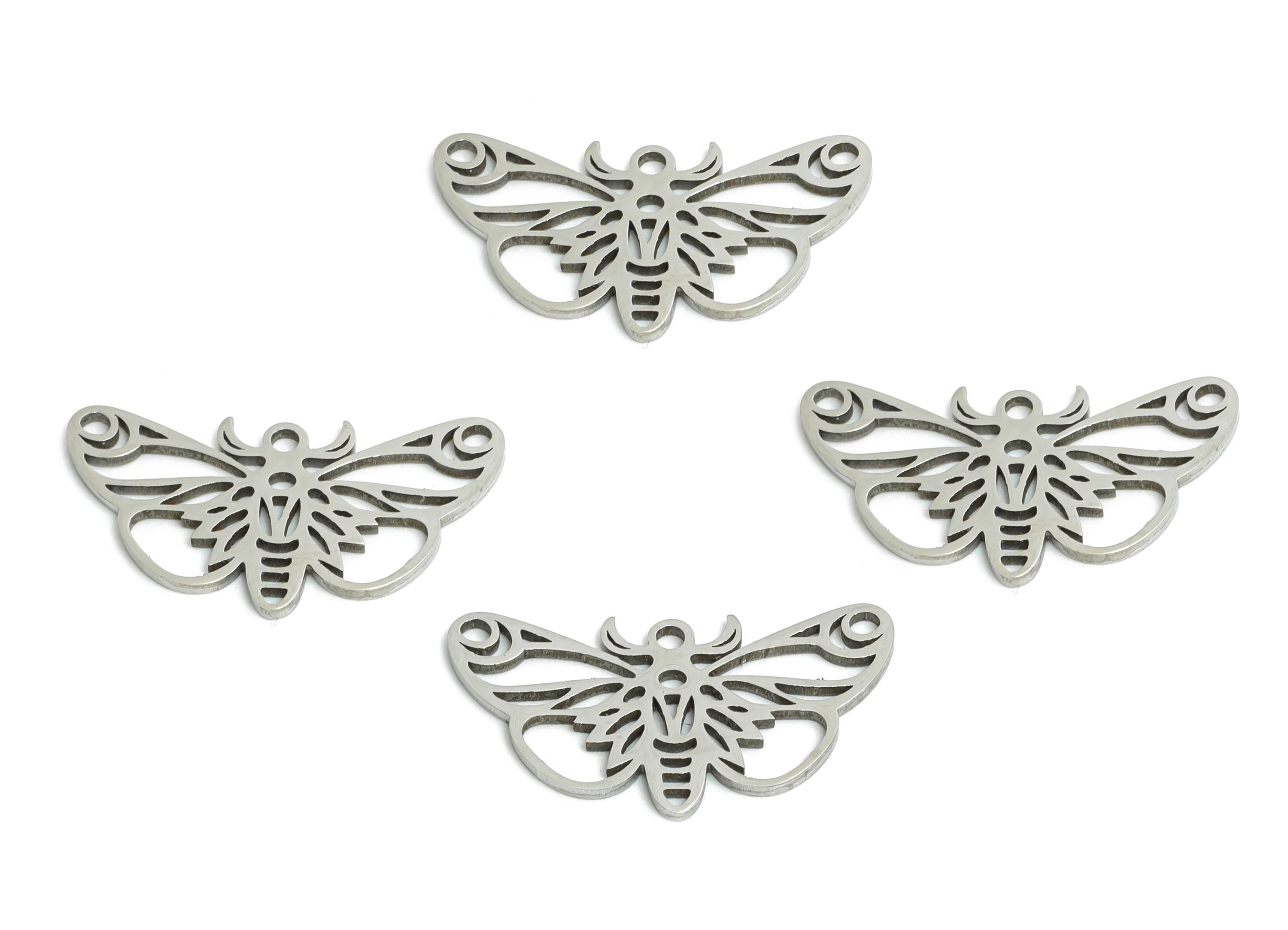 Steel Moth Pendant - Gothic Butterfly Insect Pendant - Nature-Inspired Steel Jewelry - Unique Handmade Moth Charm - 19x10.8x0.98mm - SS2503 - DOMEDBAZAAR