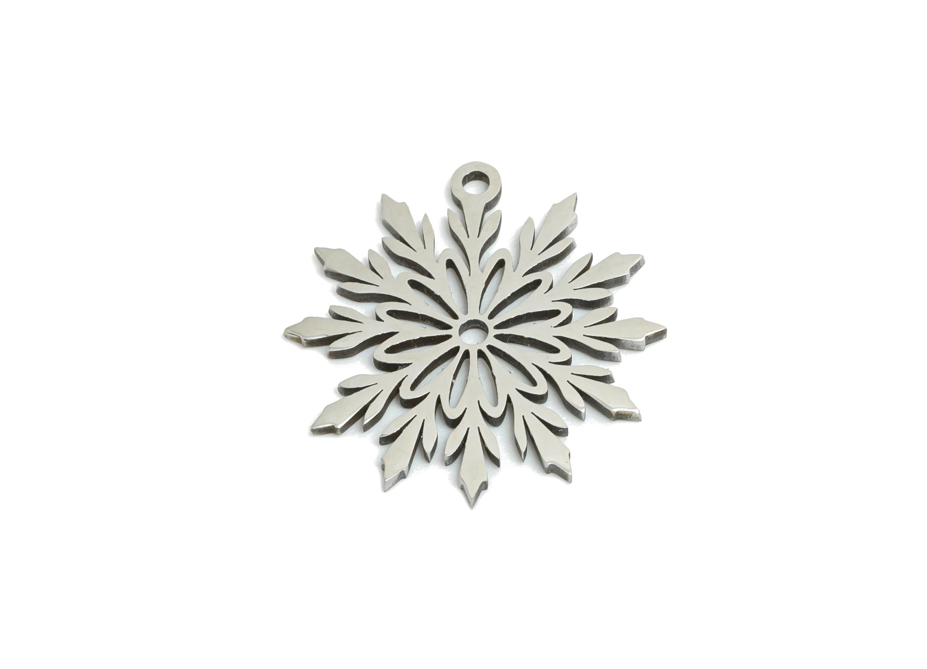 Steel Snowflake Charms - DIY Craft Snowflake Component - Winter Holiday Jewelry Charm - Laser Cut Steel Charm - 17.8x16.7x0.98mm - SS2480 - DOMEDBAZAAR