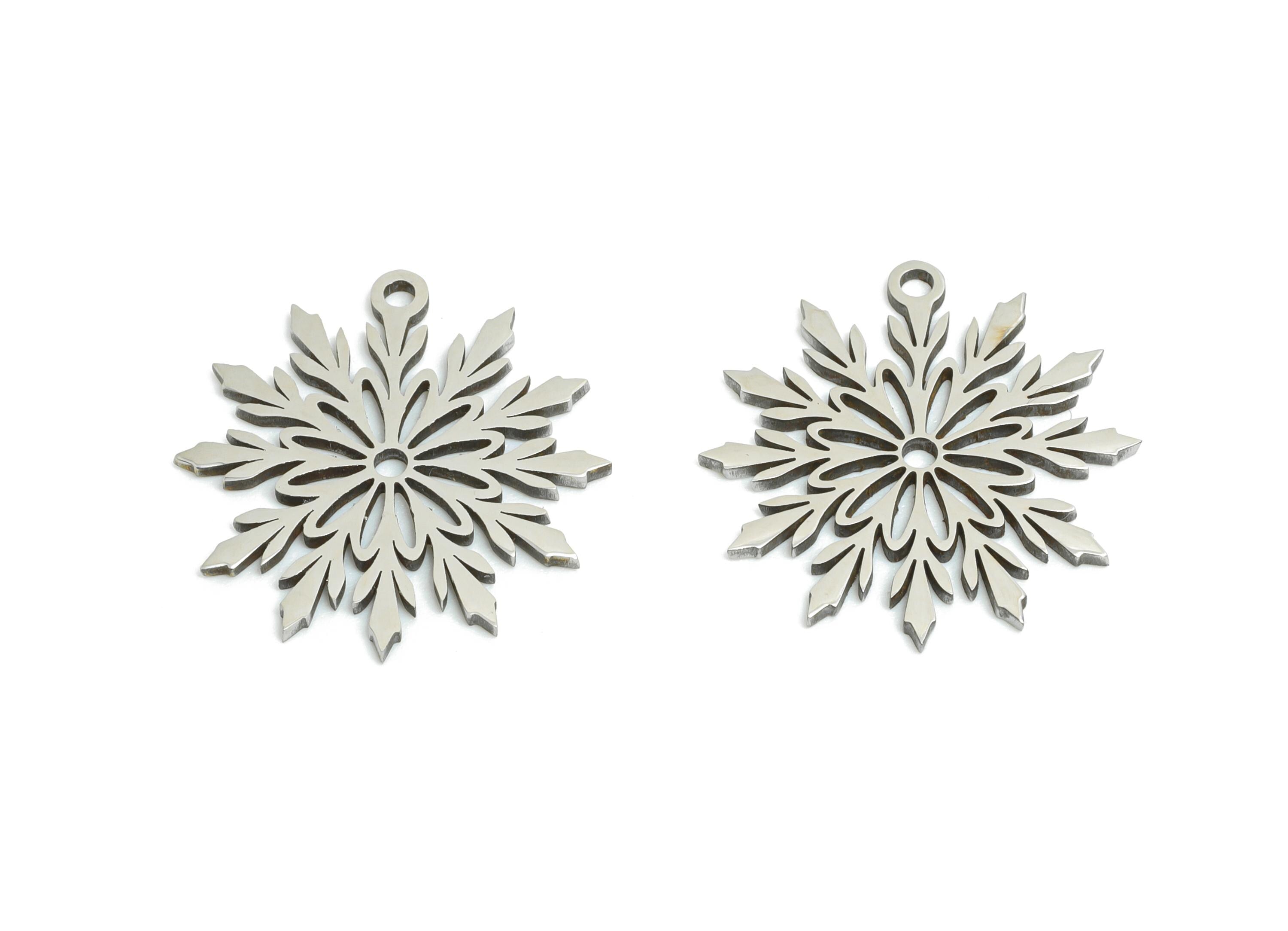 Steel Snowflake Charms - DIY Craft Snowflake Component - Winter Holiday Jewelry Charm - Laser Cut Steel Charm - 17.8x16.7x0.98mm - SS2480 - DOMEDBAZAAR