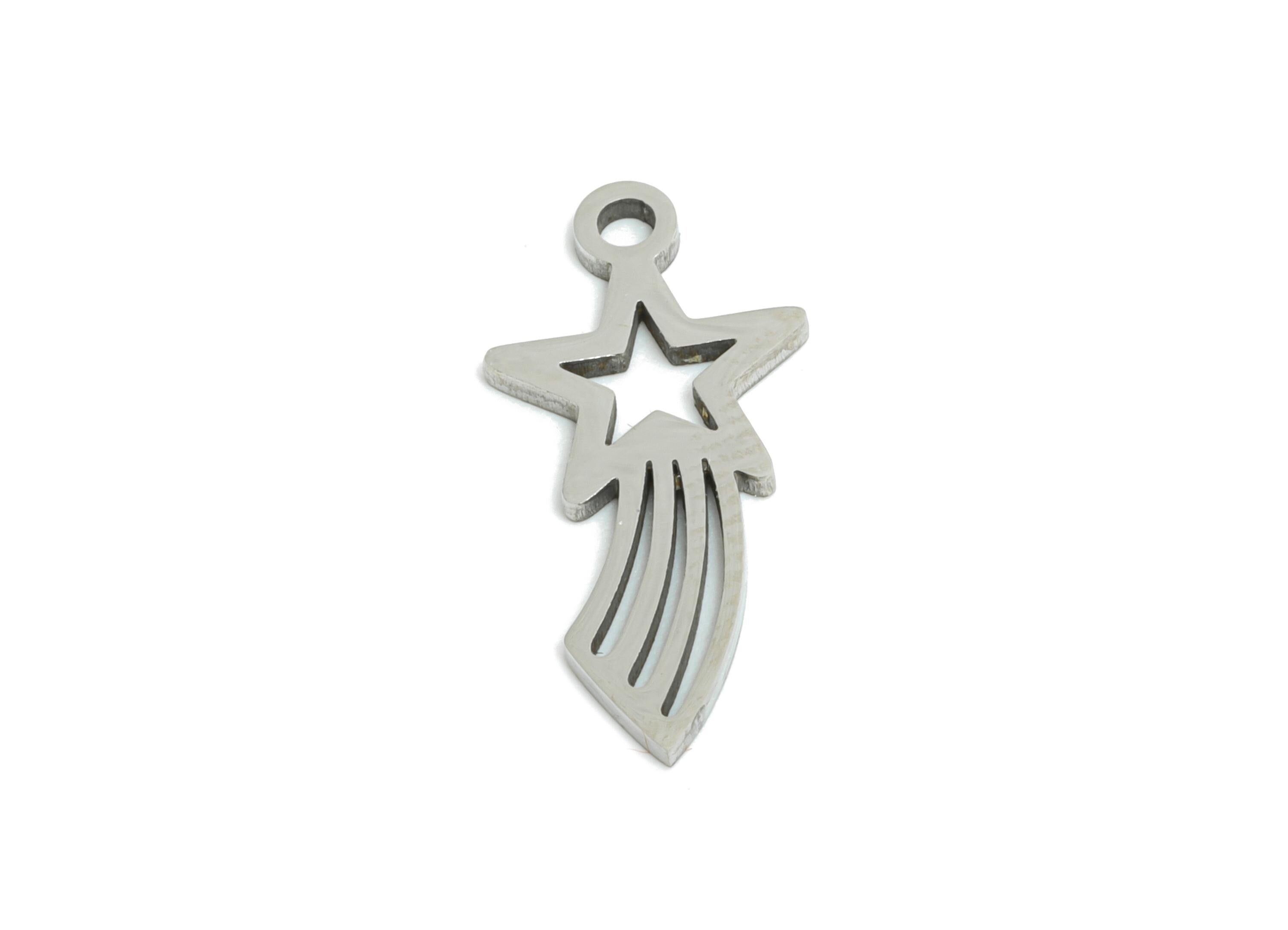 Steel Shooting Star Pendant - Cosmic Star Jewelry - Celestial Falling Star Charm - Laser Cut Lucky Star Steel Charm - 17.8x8x0.98mm - SS2514 - DOMEDBAZAAR