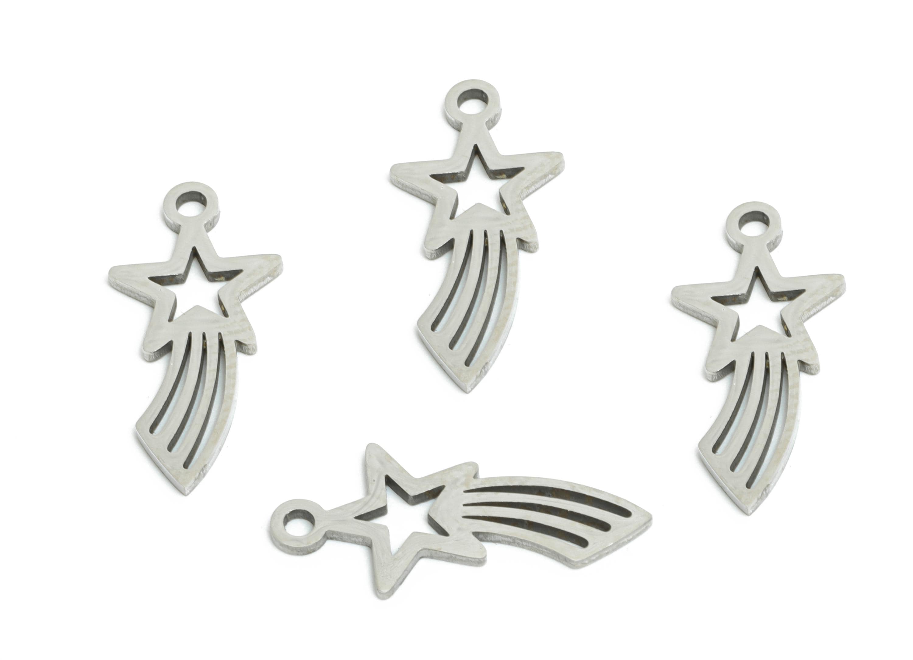 Steel Shooting Star Pendant - Cosmic Star Jewelry - Celestial Falling Star Charm - Laser Cut Lucky Star Steel Charm - 17.8x8x0.98mm - SS2514 - DOMEDBAZAAR