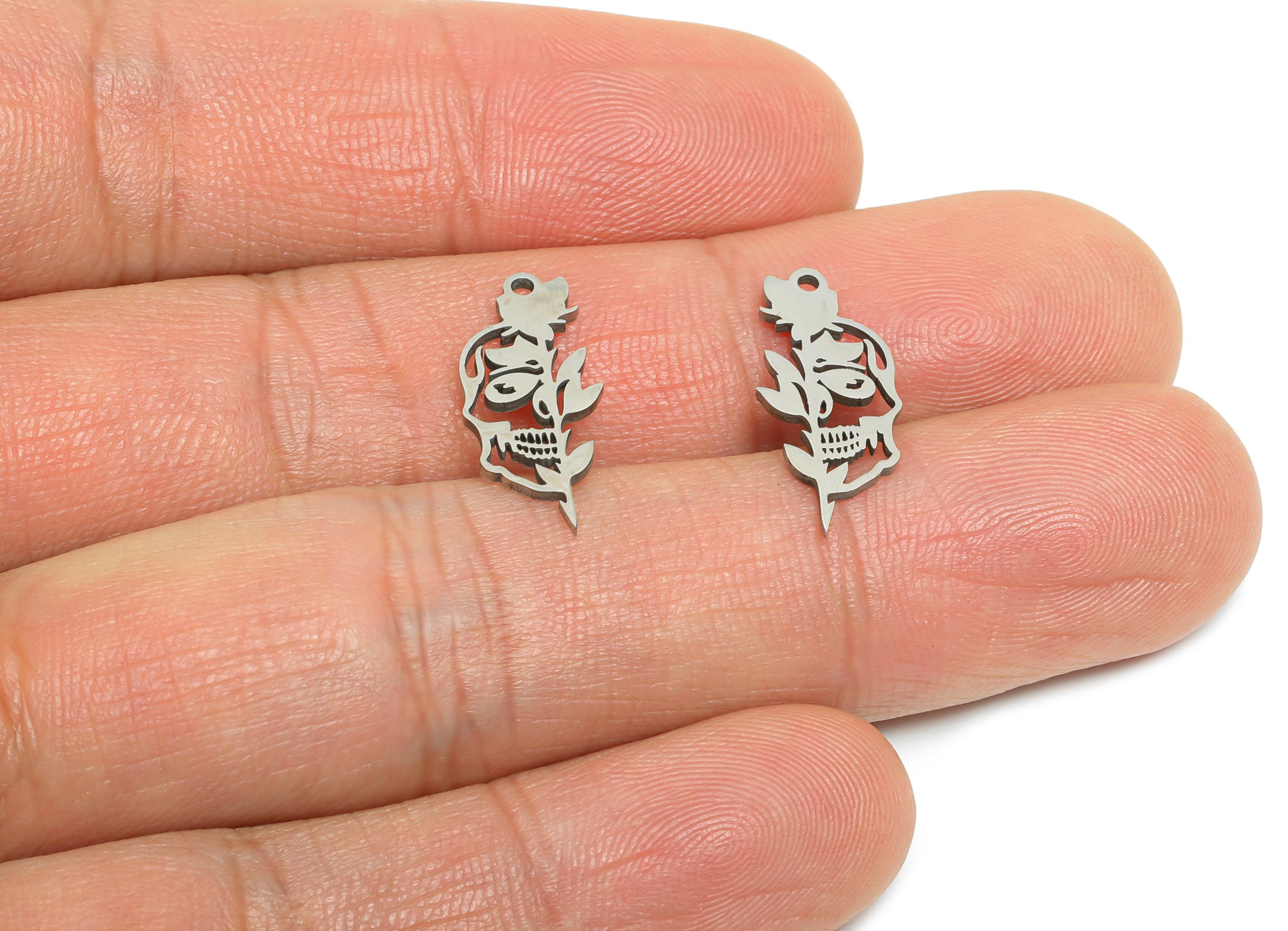 Stainless Steel Rose Charm - Dainty Hollow Flower Charm - Modern Botanical Floral Jewelry - Nature-Inspired Pendant - 19.6x8x0.98mm - SS2481 - DOMEDBAZAAR