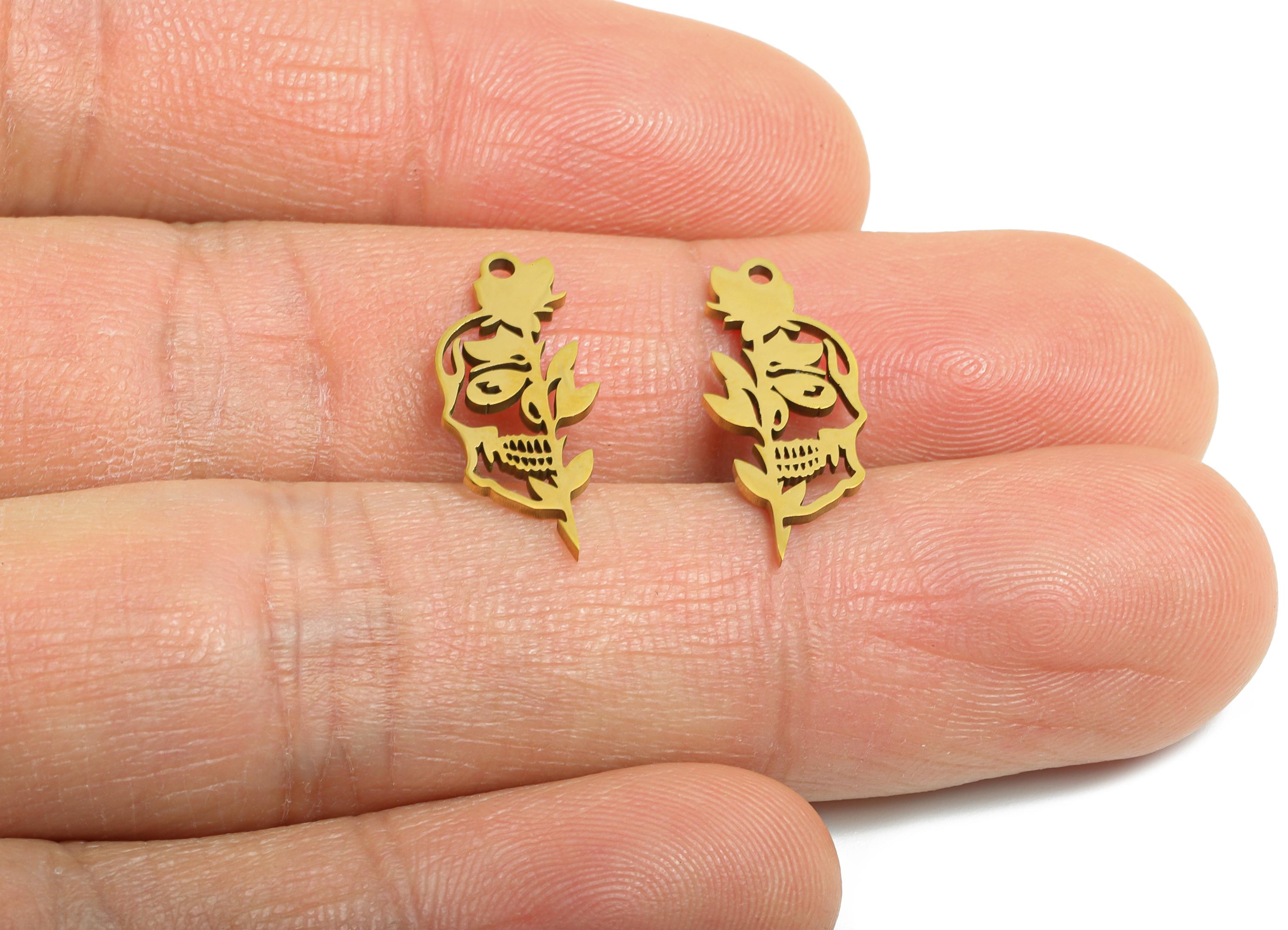 Steel Rose Charm - Dainty Hollow Flower Charm - Modern Botanical Floral Jewelry - Nature Jewelry - 18K Vacuum Plated - 19.6x8x0.98mm-SS2481G - DOMEDBAZAAR