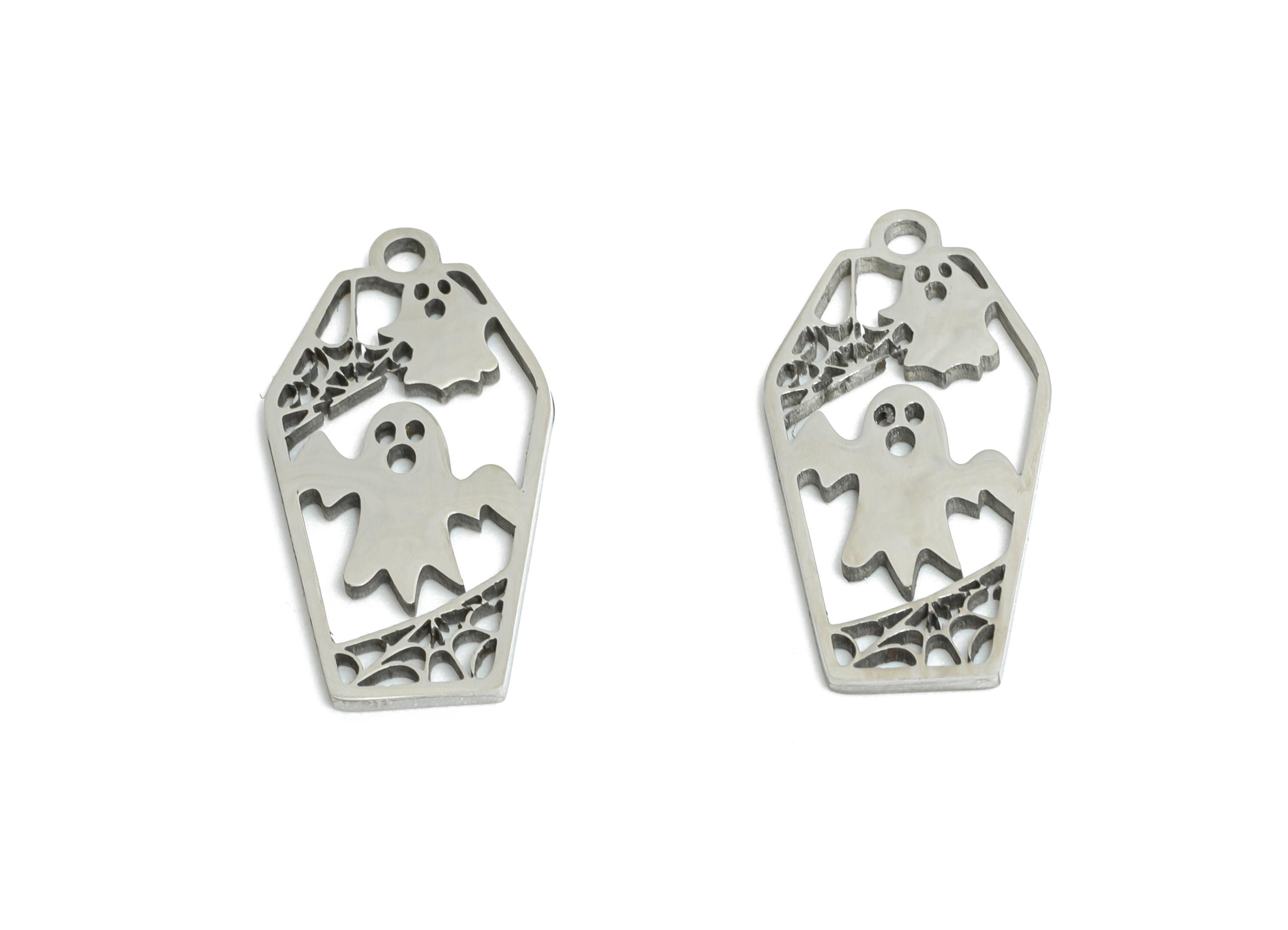 Steel Ghost Pendant - Halloween Spooky Charm Jewelry - Geometry Ghost Jewelry - Laser Cut Steel Mystic Ghost Charm - 17x9.16x0.98mm - SS2516 - DOMEDBAZAAR