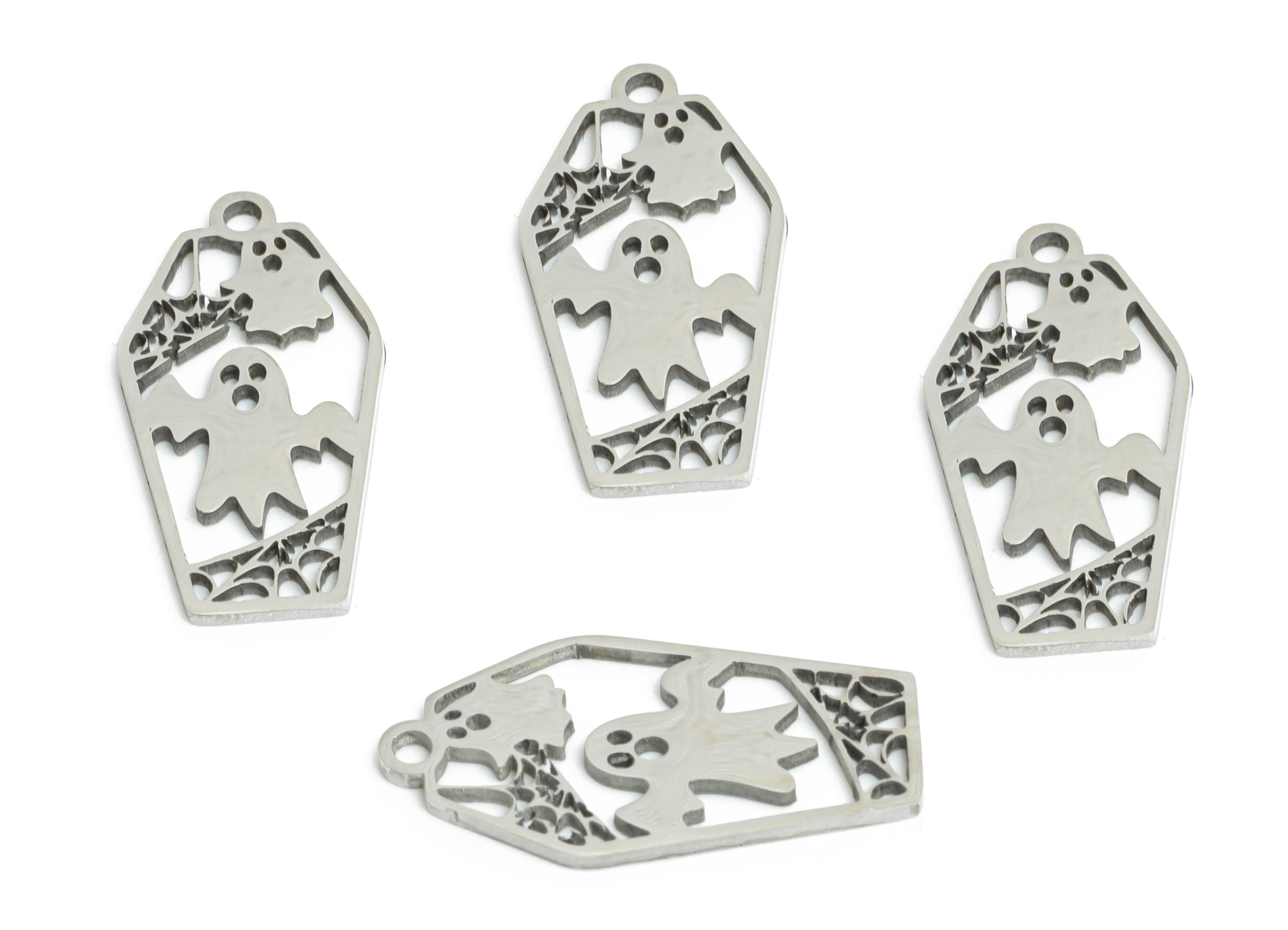 Steel Ghost Pendant - Halloween Spooky Charm Jewelry - Geometry Ghost Jewelry - Laser Cut Steel Mystic Ghost Charm - 17x9.16x0.98mm - SS2516 - DOMEDBAZAAR