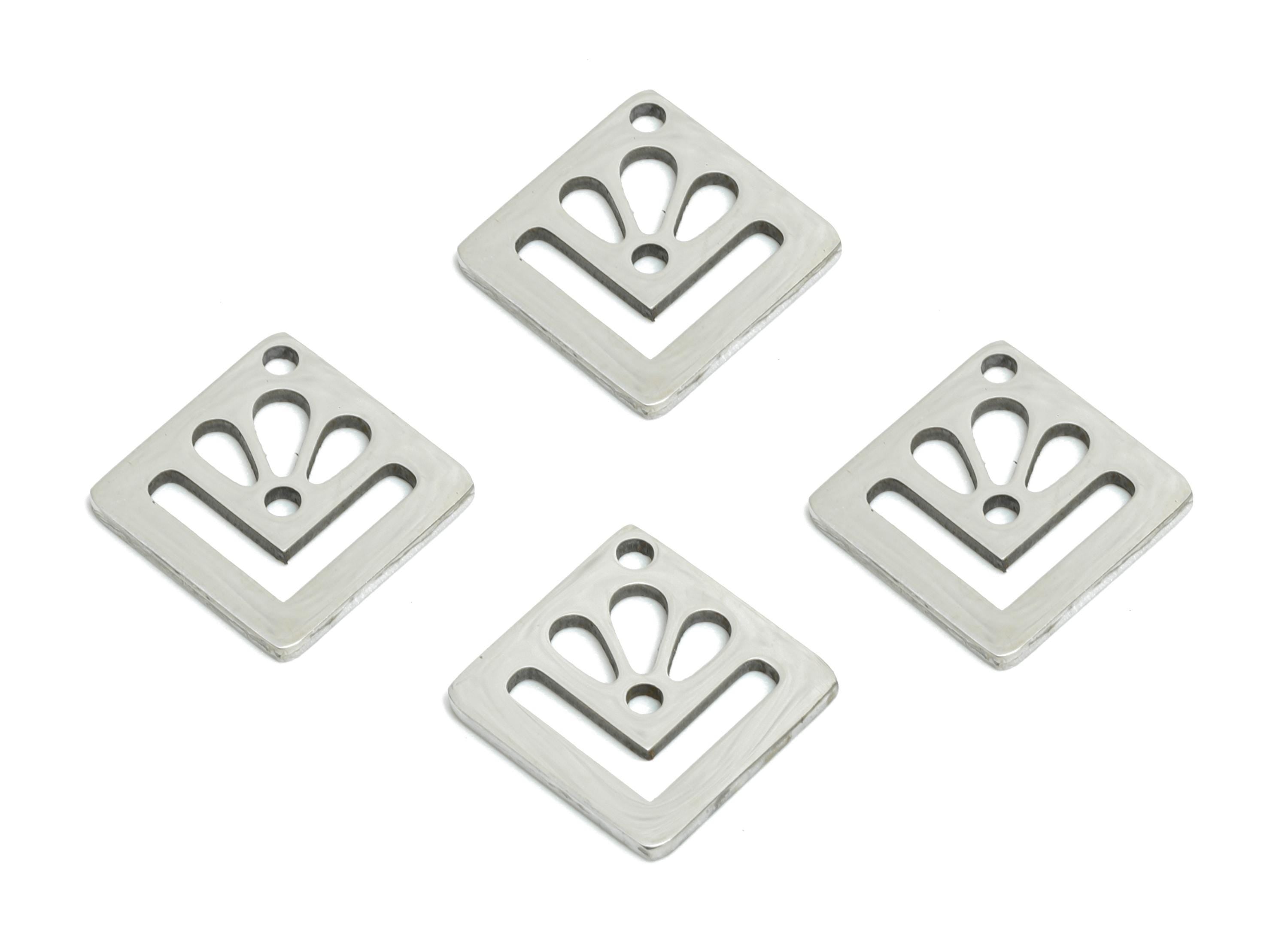 Steel Square Flower Charm - Geometric Flower Pendant - Laser Cut Minimalist Stainless Steel Charm - Geometric Charm - 14x10x0.98mm - SS2431 - DOMEDBAZAAR