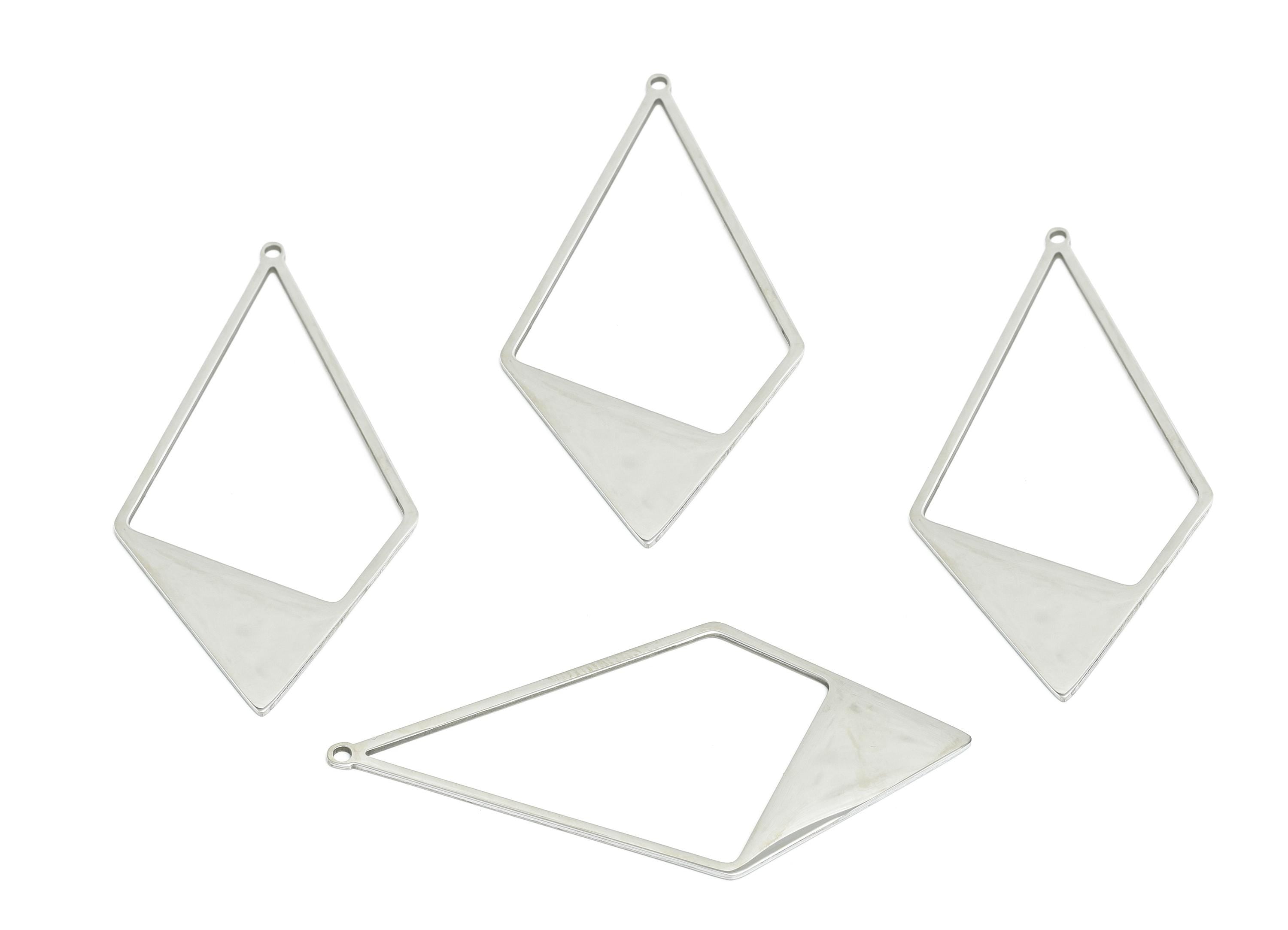 Steel Diamond Charm - Geometric Modern Pendant - Laser Cut Industrial Chic Jewelry - Stainless Steel Charm - 56x27x0.98mm - SS2305 - DOMEDBAZAAR